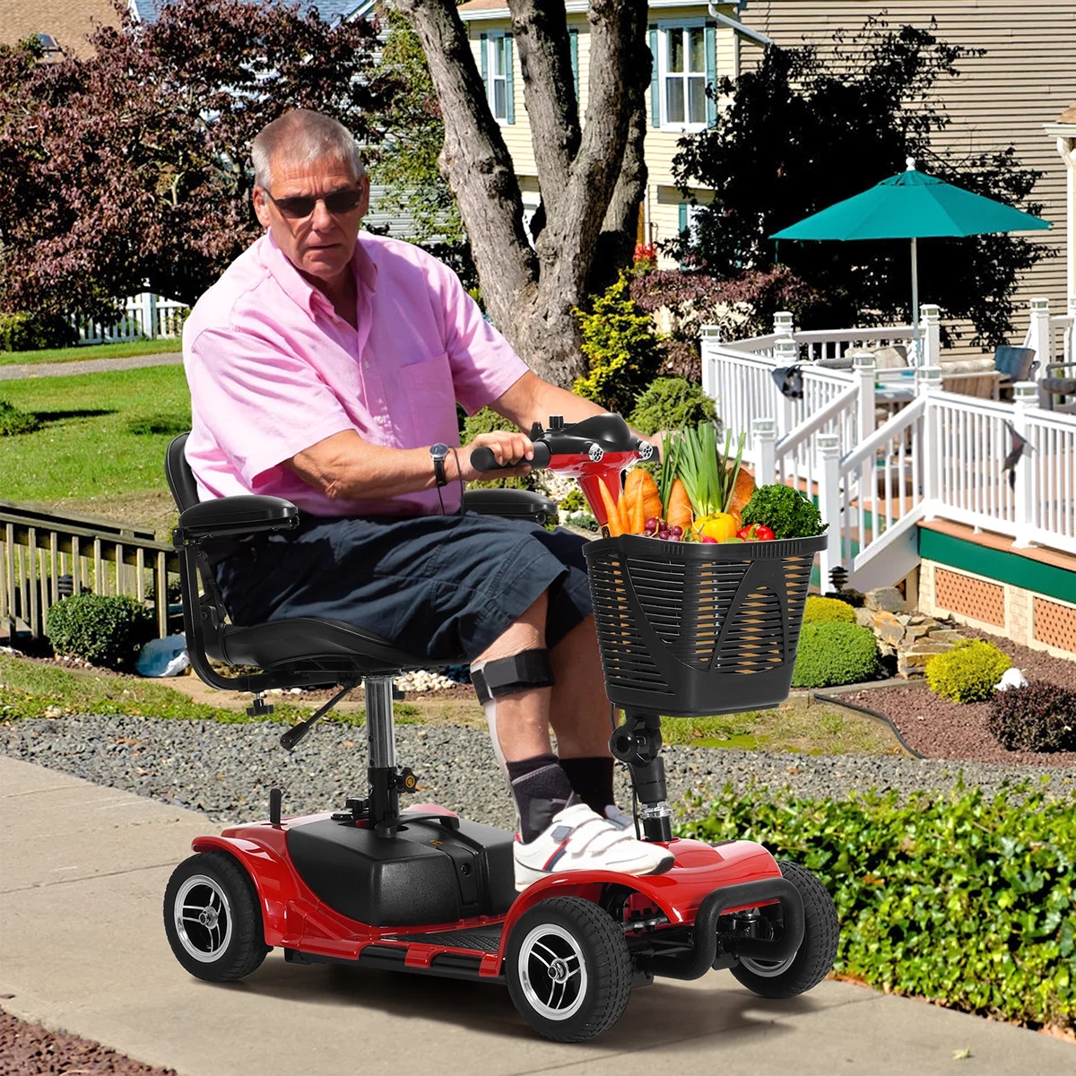 TEKAMON 4 Wheels Mobility Scooter - Portable Folding Power Electric Mobility Scooters for Seniors, Adults, Handicapped, Elderly - Range Extended Battery,Blue - Womvr