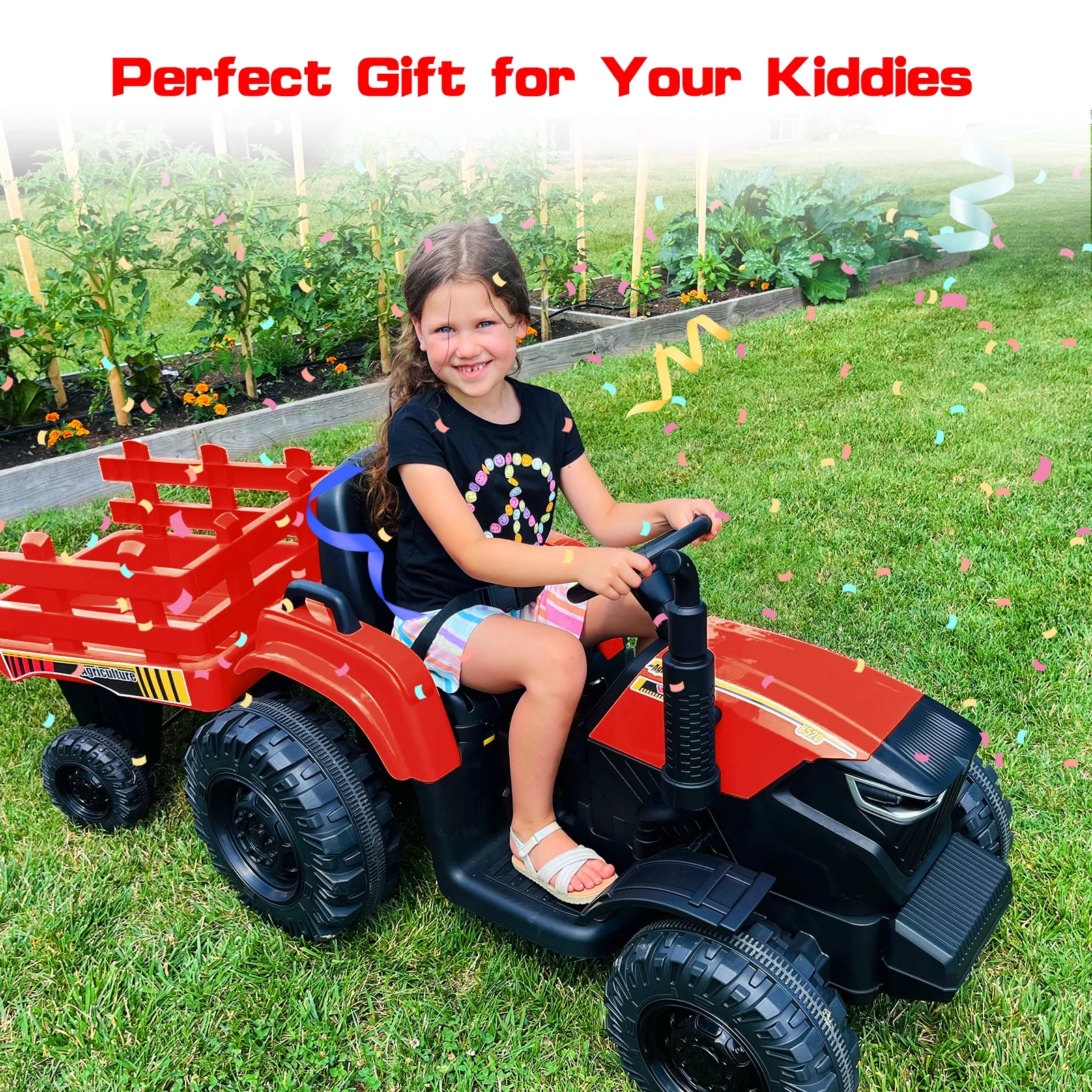 Outfunny 24V Ride on Toy for Big Kids, Powered Ride On Tractor with Trailer & Remote - Red - Womvr