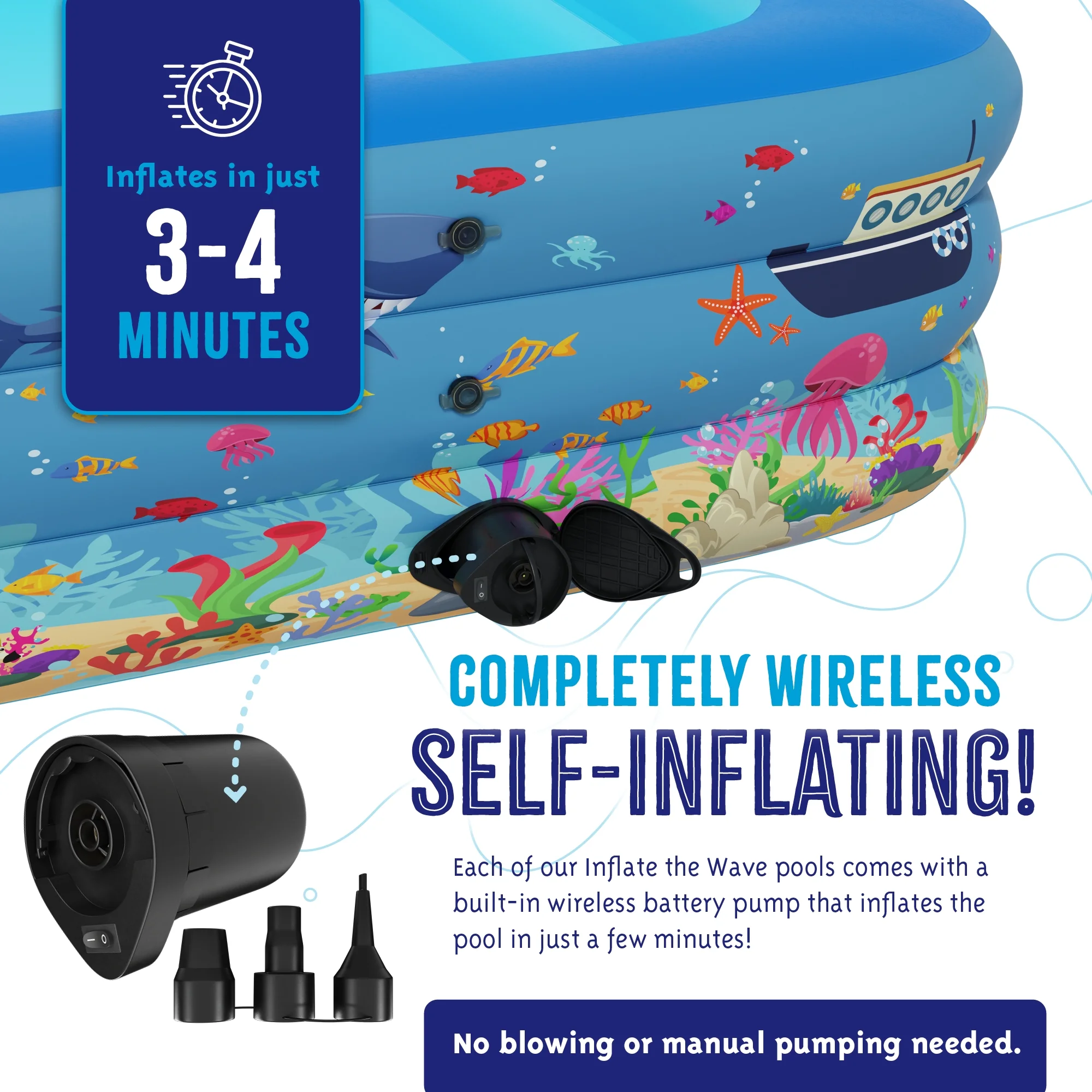 Inflatable Swimming Pool with Built-in Air Pump (Pink, Large, 120