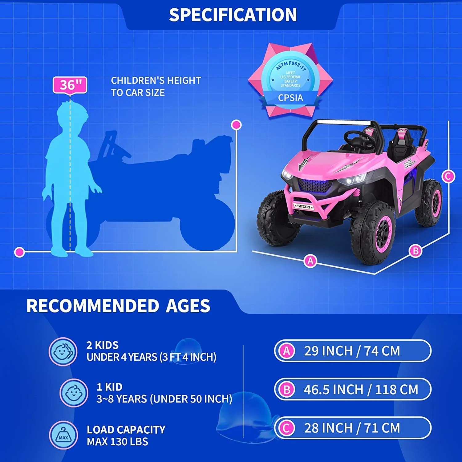 Joywhale 24V 2 Seater Kids Ride on UTV Car Powerful Electric Vehicle, with Big Battery, 4x75W Strong Motor, Remote Control, Suspension, Deep Sea Blue - Womvr