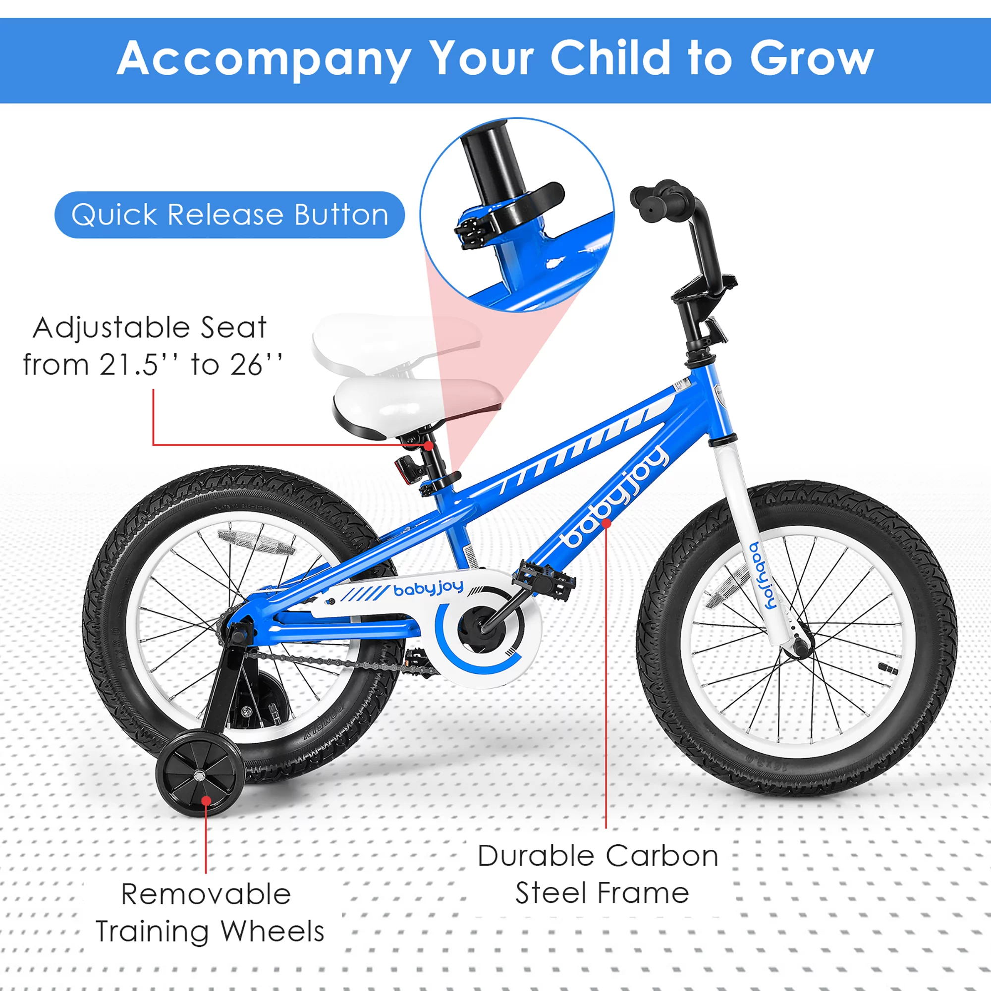 Babyjoy 16'' Kids Bike Bicycle w/ Training Wheels for 5-8 Years Old Boys Girls - Womvr