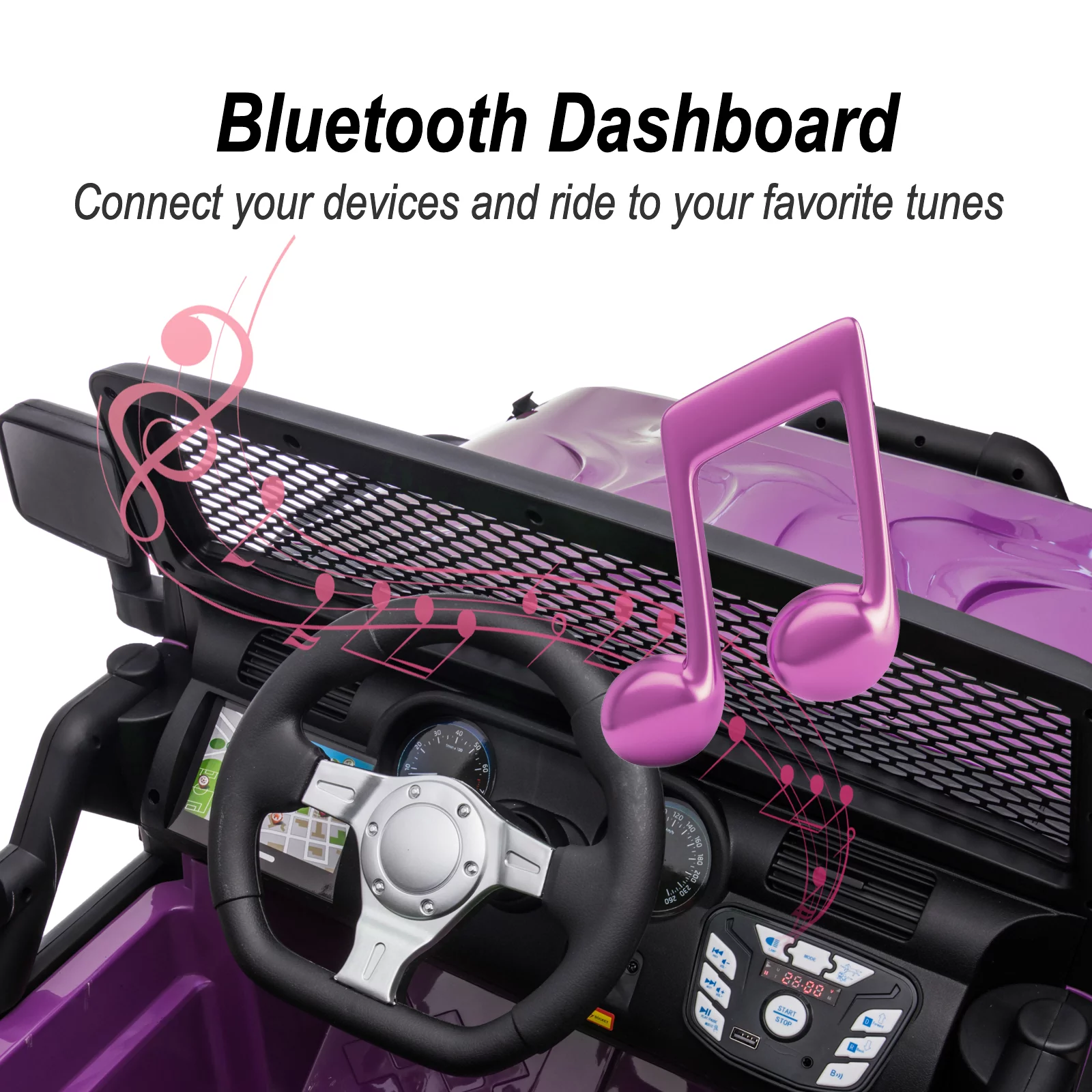 Outfunny 24V Ride on Toy Truck for Big Kids with Remote, 2-Seater, 400W Motor - Purple - Womvr