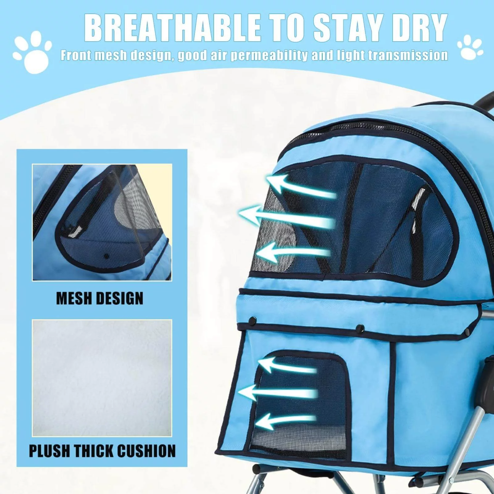 4 Wheels Pet Stroller Foldable Dog Stroller Cat Stroller with Storage Basket & Removable Liner, Travel Lite Foldable Carrier Strolling Cart for Dogs Cats, Black - Womvr