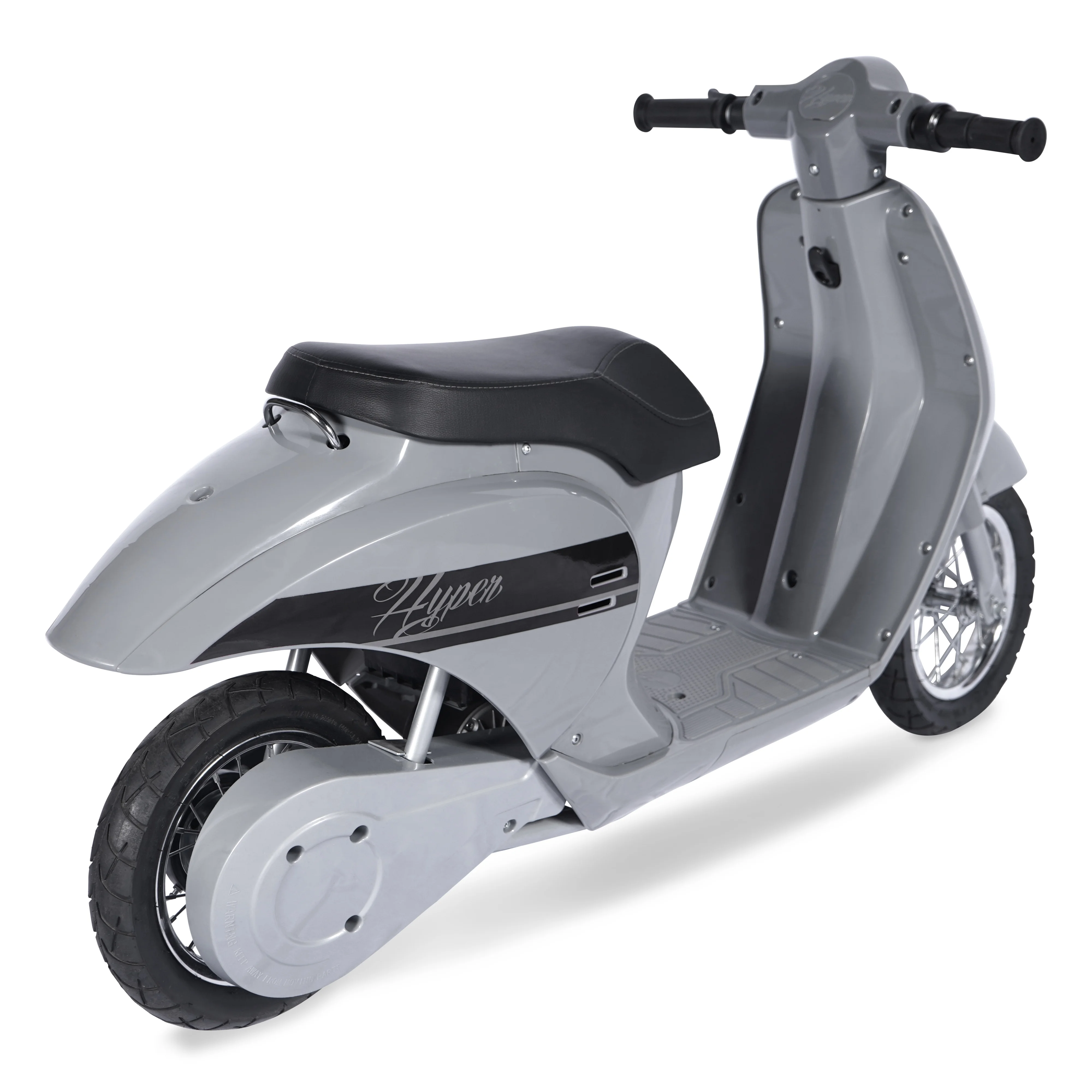 24 Volt Hyper Toys Retro Scooter, Silver, Battery Powered Electric Scooter with Easy Twist Throttle - Womvr