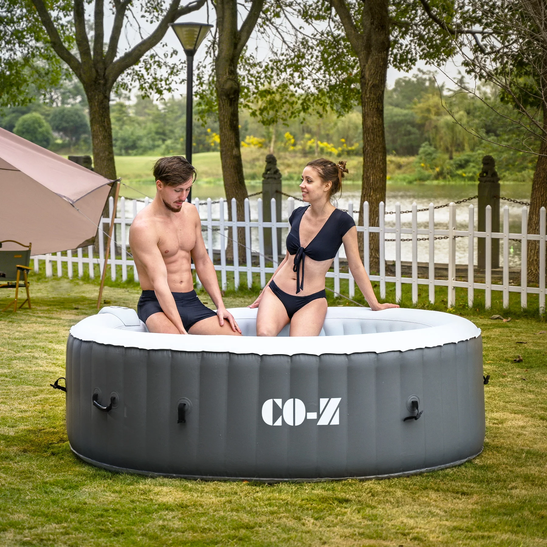 CO-Z 4 Person 6ft Inflatable Hot Tub Pool with Massage Jets and All Accessories Gray - Womvr