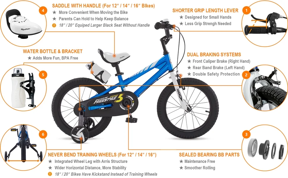 Royalbaby BMX Freestyle 18 In Kid's, Boys and Girls Bike with Two Hand Brakes, Blue - Womvr