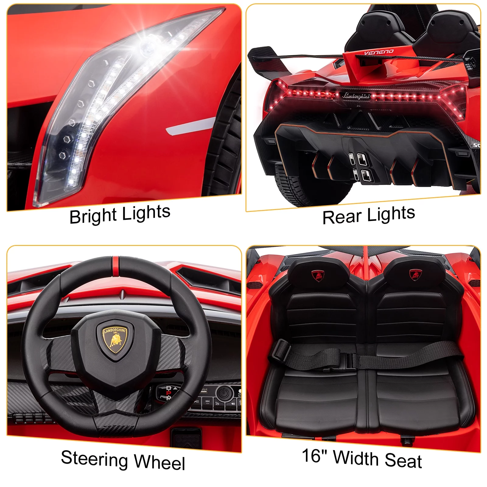 UBesGoo Electric Ride On Car 12V Licensed Lamborghini for Kids Girl, Parent Control, LED Headlights - Pink - Womvr