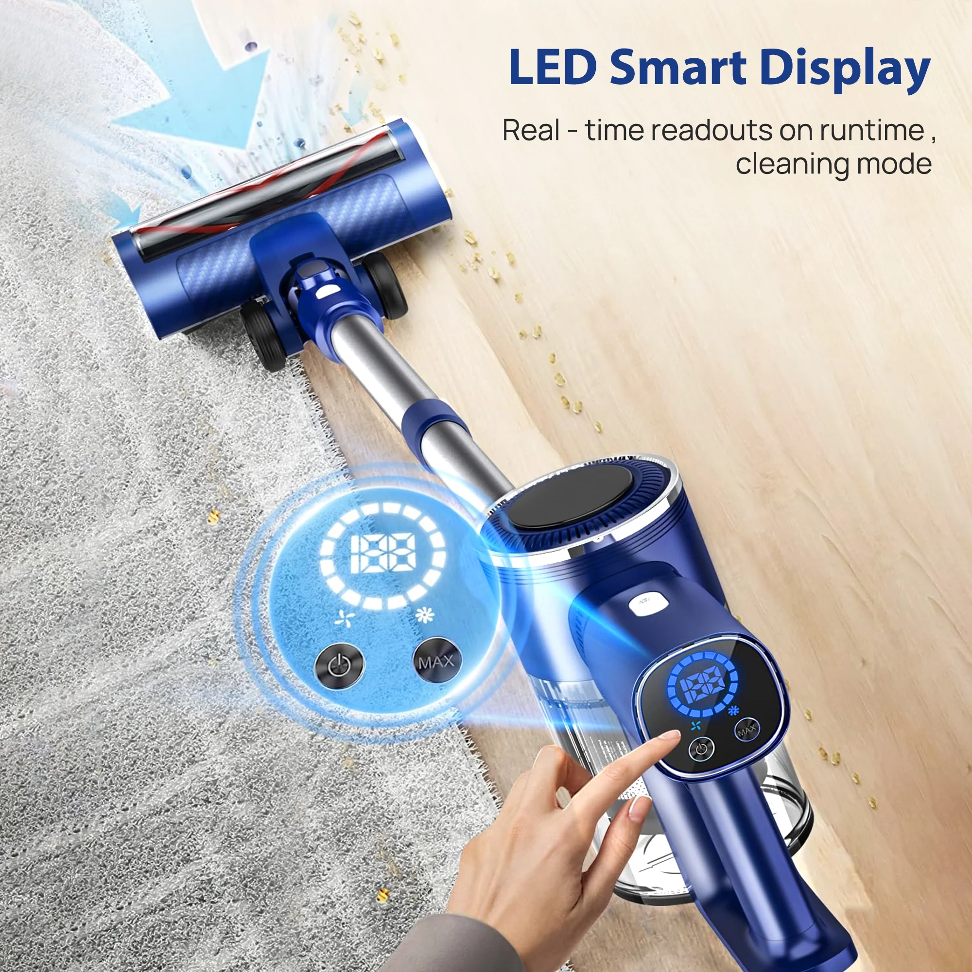 7MAGIC Cordless Vacuum Cleaner, Stick Vacuum Cleaner with 25Kpa Suction for Carpet, Hard Surfaces and Pet Hair, 40 Mins Runtime, 6 in 1 Lightweight Handheld Vacuum for Home and Car - Womvr