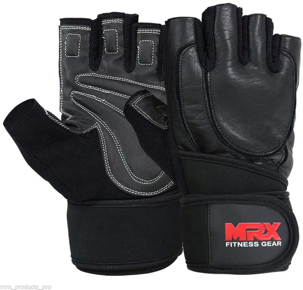 MRX Weight Lifting Gloves Gym Power Training Fitness Bodybuilding Glove Long Wrist Strap Black / Red M - Womvr