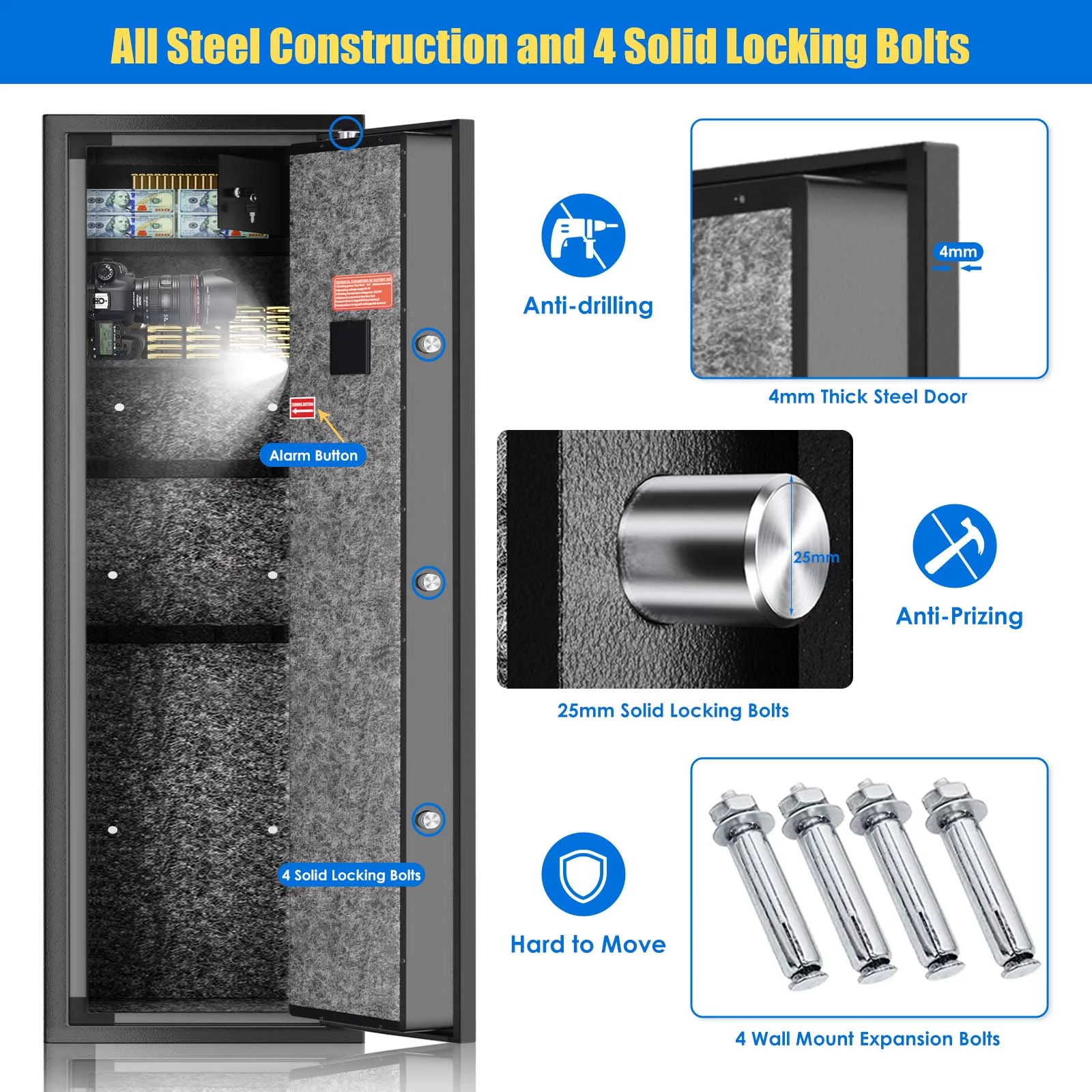 SRWTRCHRY Fingerprint 5-Gun Safe, 2s Quick Access Gun Cabinet with 2 Open Ways, Electronic Storage Cabinet for Rifles, Heavy-Duty Security Cabinet with Removable Shelf, 56''H - Womvr