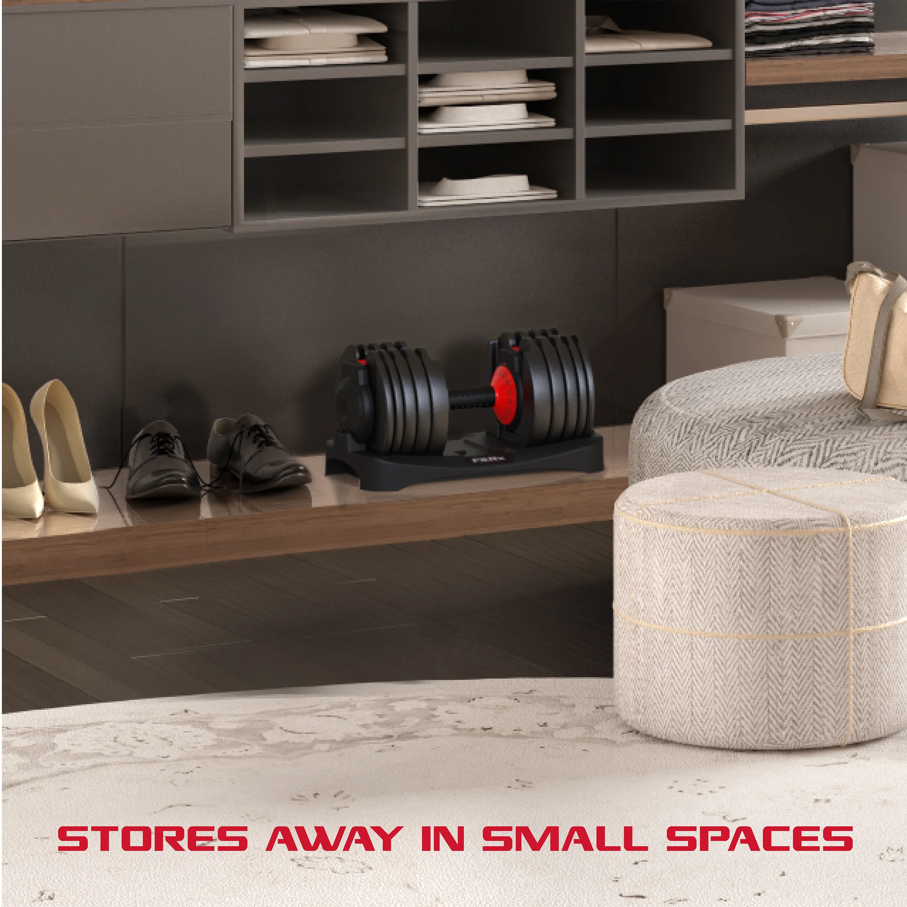 FitRx SmartBell, Quick-Select Adjustable Dumbbell, 5-52.5 lbs. Weight, Black, Single - Womvr