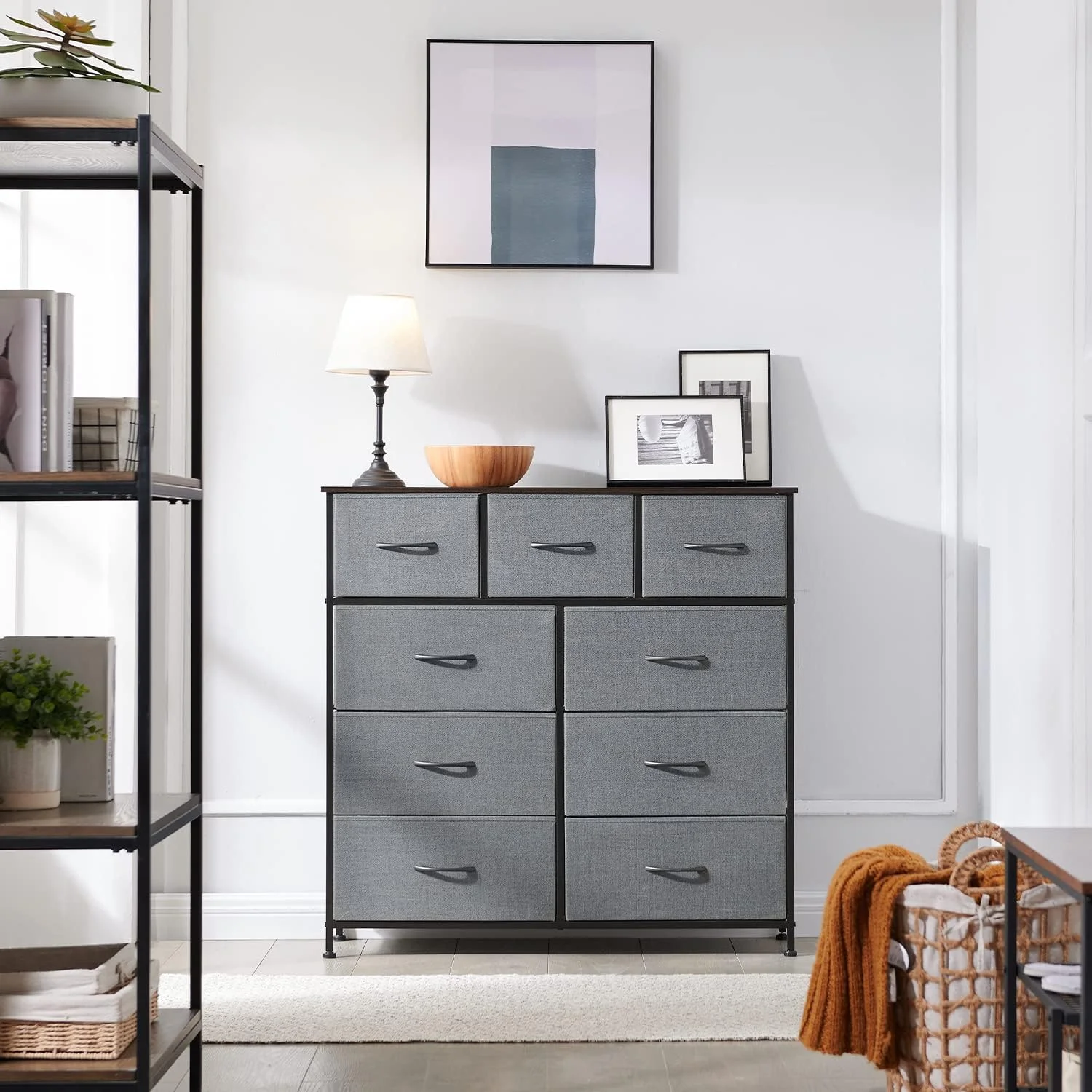 Somdot Dresser, 9-Drawer Fabric Storage Tower for Bedroom, Nursery, Entryway, Closets, Tall Chest Organizer Unit with Large Capacity Fabric Bins - Womvr