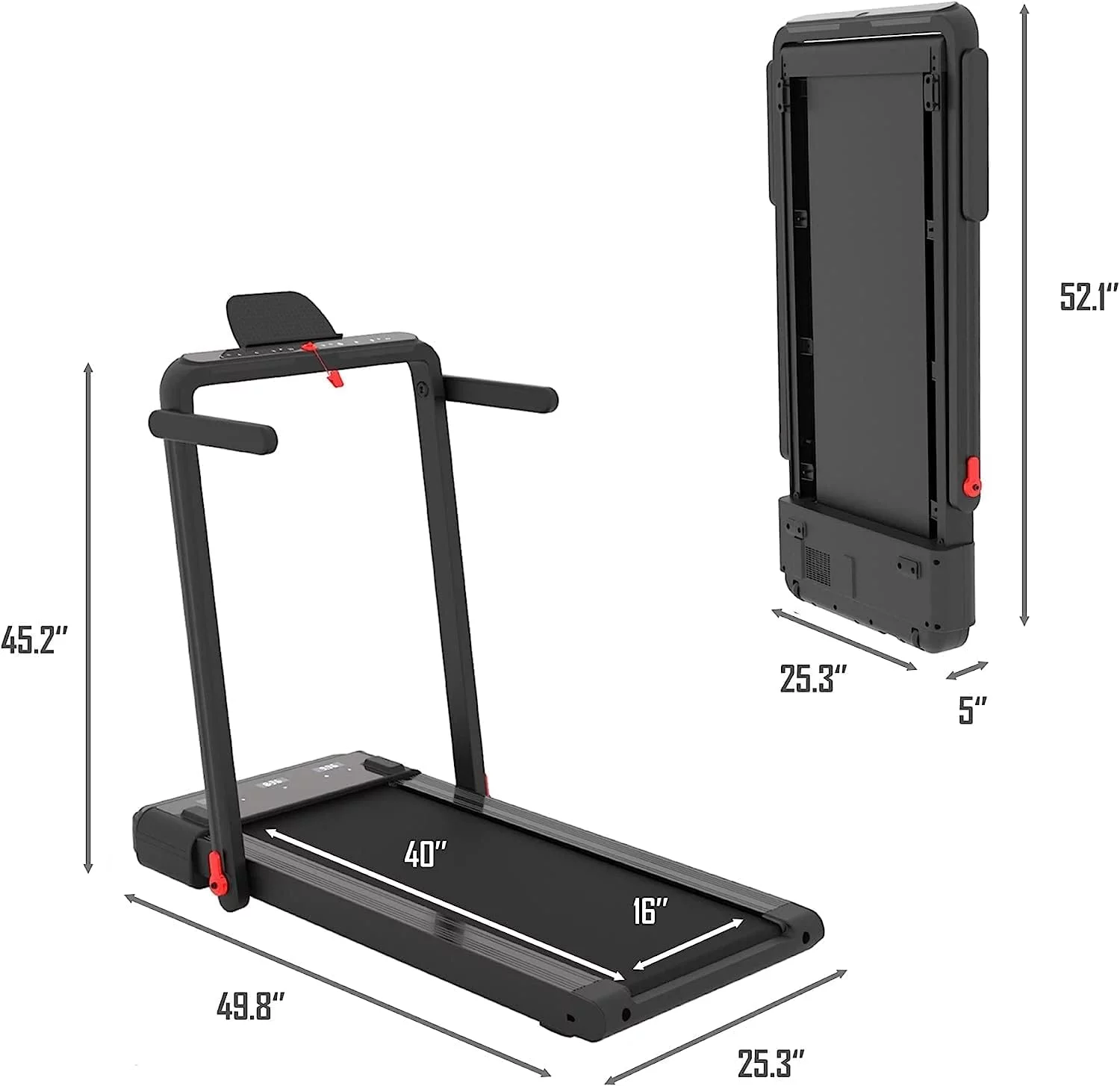 Under Desk Treadmill 2 in 1 Folding Portable Treadmill, Walking Treadmill 2.25HP, Under Desk Electric Treadmill with Remote APP Control LED Display Phone Holder No Needed Assembly for Home & Gym - Womvr