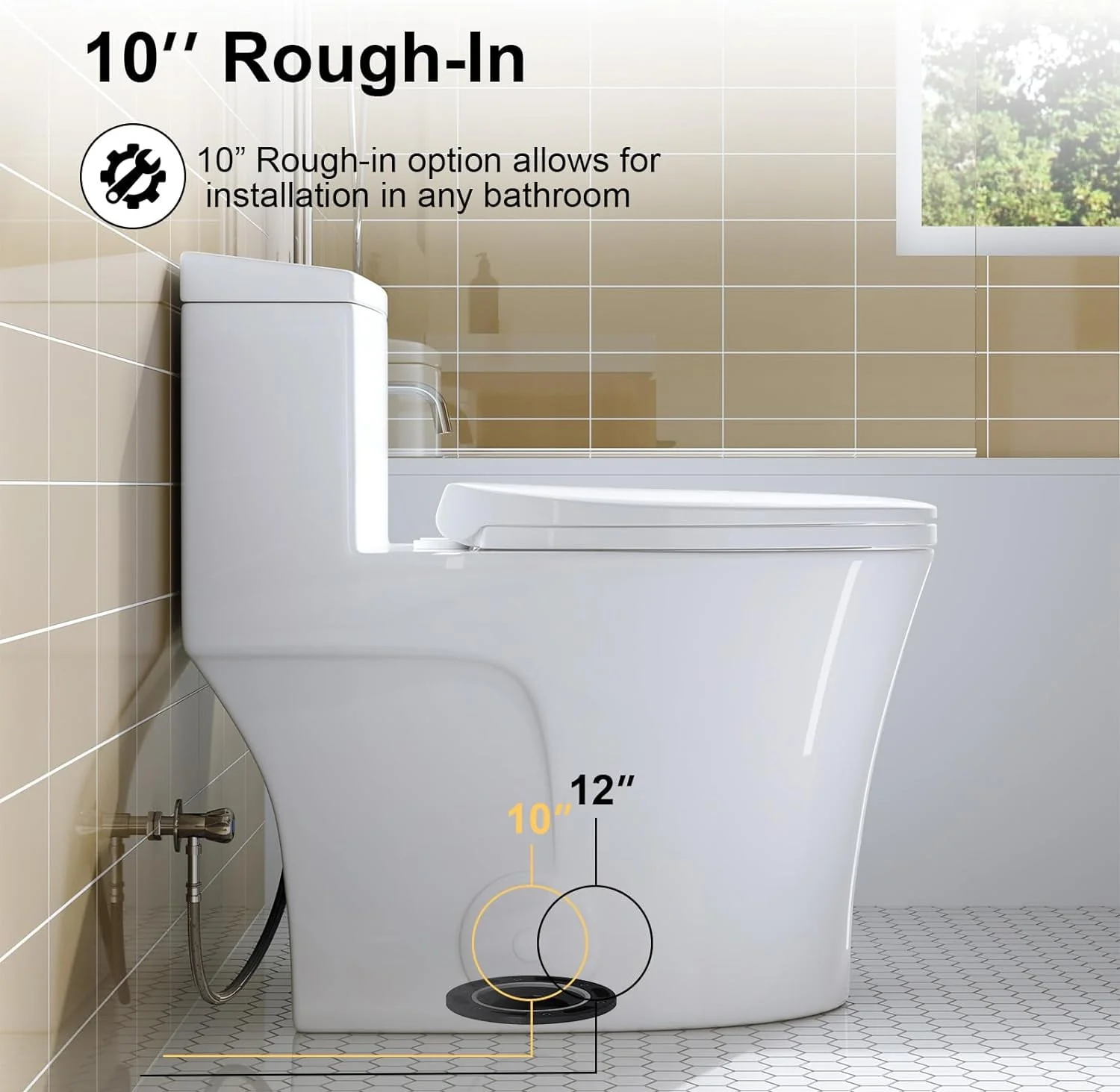 HOROW T0338W Elongated One Piece Toilet with Comfort Chair Seat ADA Height 17.3