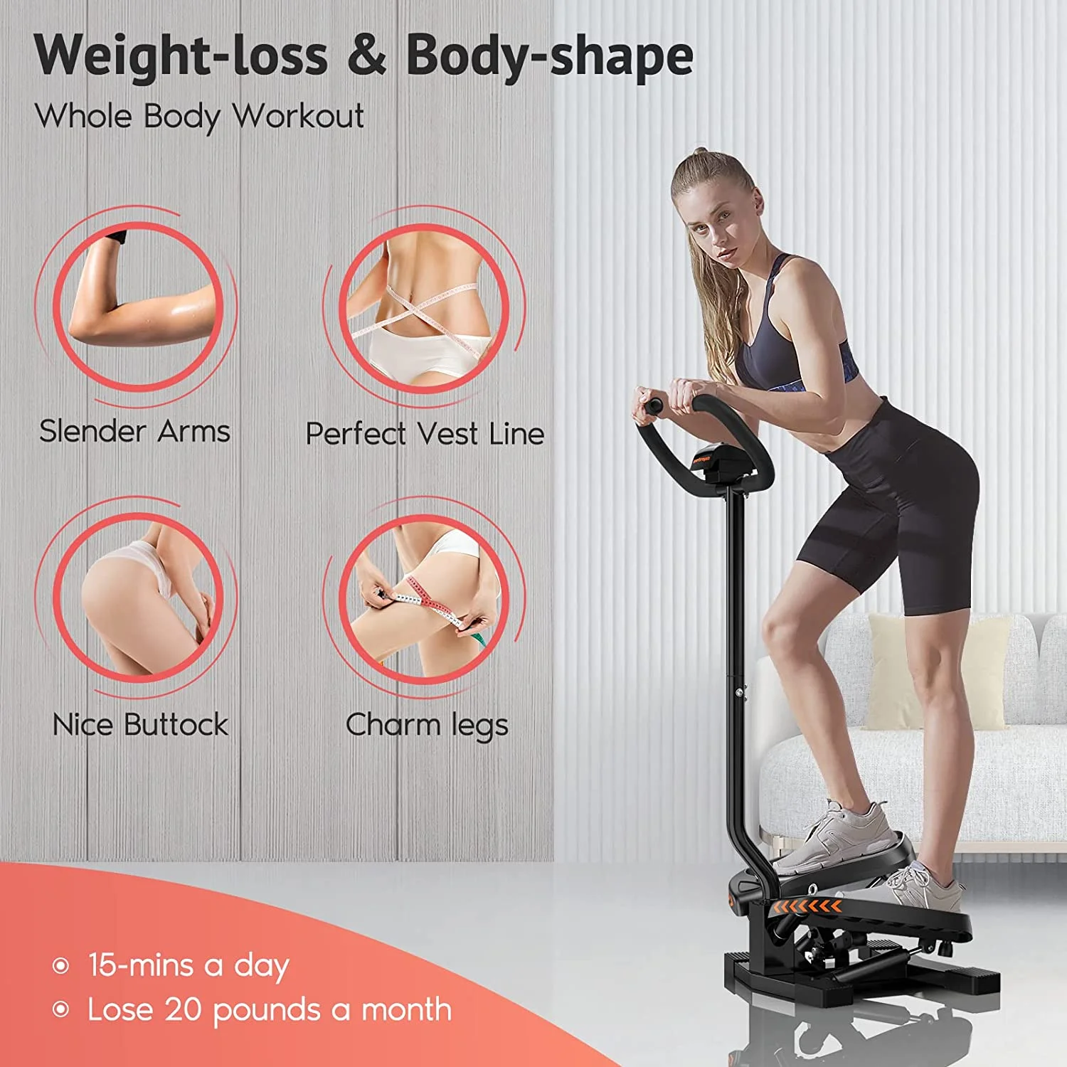 UPGO Portable Stair Stepper with Resistance Band for Home Mini Workout Stepper Exercise Machine with 330lbs Weight Capacity - Womvr