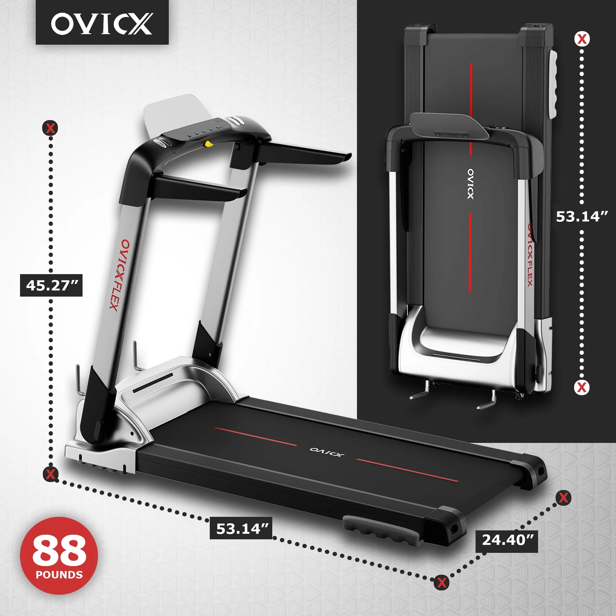 OVICX Portable Folding Flex Treadmill w/ Bluetooth & Fitness Tracking App - Womvr