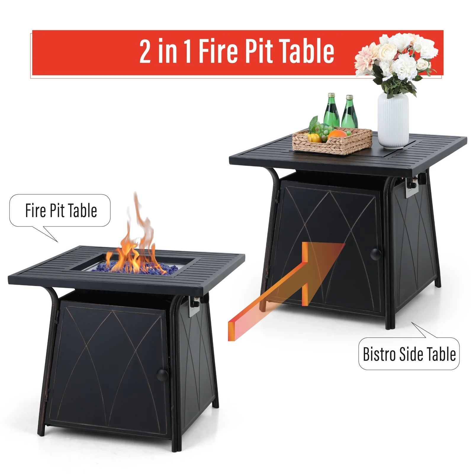 Sophia & William 28 inch Outdoor Gas Fire Pit Table with Lid 50,000 BTU - Womvr