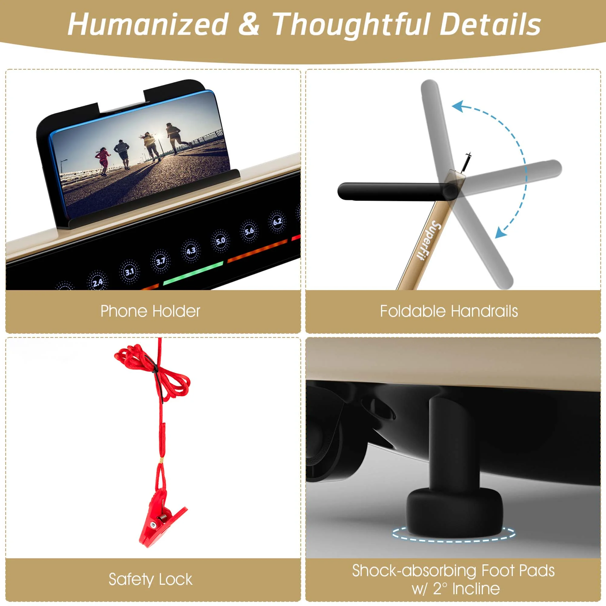 SuperFit Up To 7.5MPH 2.25HP 2 in 1 Dual Display Screen Folding Treadmill Jogging Machine W/APP Control Silver - Womvr