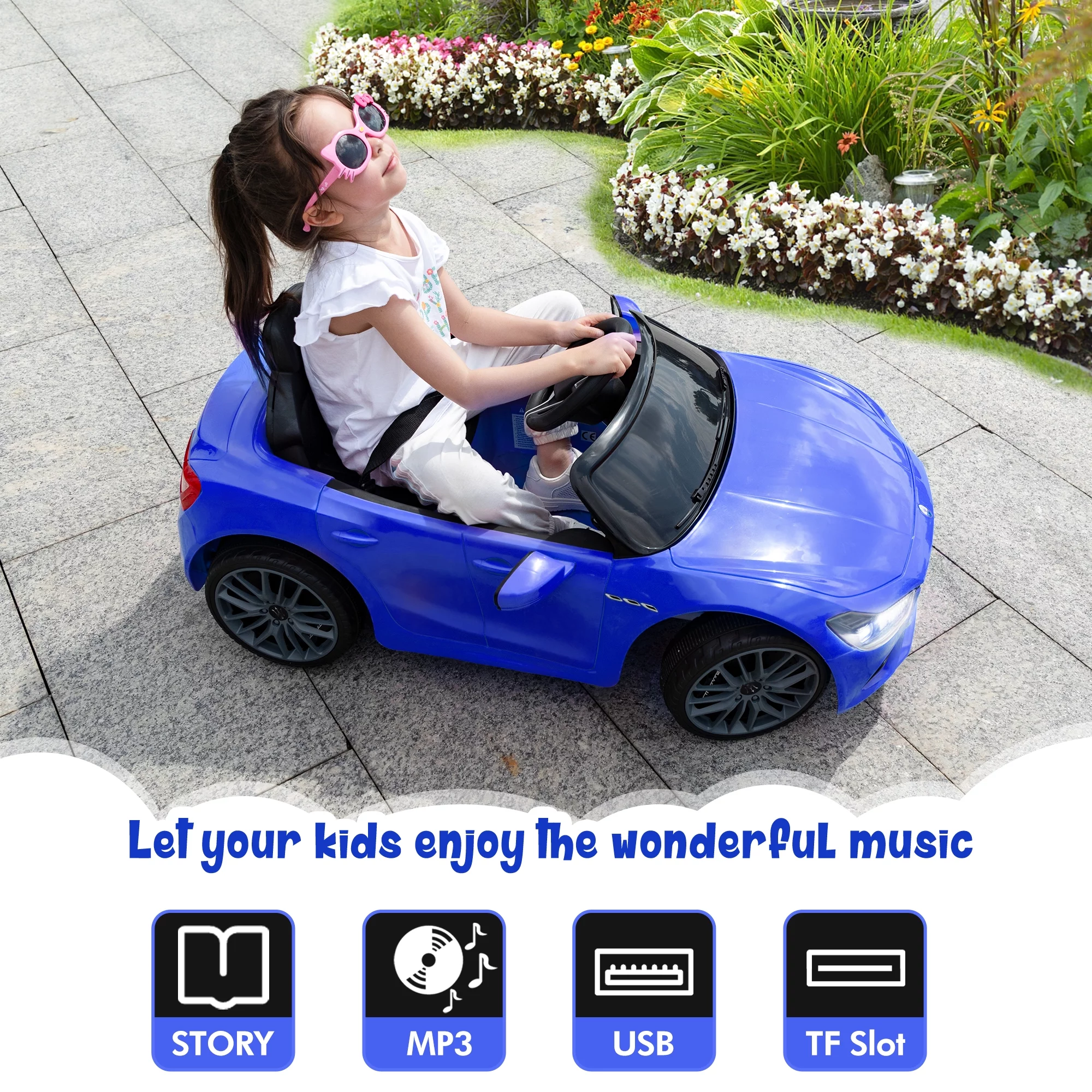 12V Maserati Licensed Kids Ride on Car Battery Powered Toy Car W/ Remote Control LED MP3 USB, Pink - Womvr