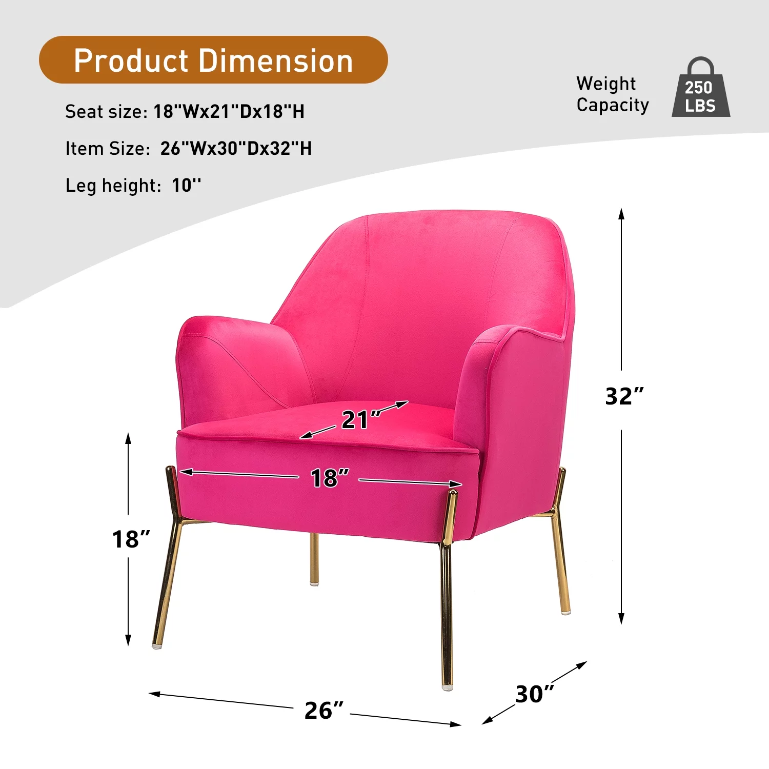 Velvet Upholstered Accent Chair Metal Legs Curved Backrest Lounge Home Armchair Bedroom Adult Pink - Womvr
