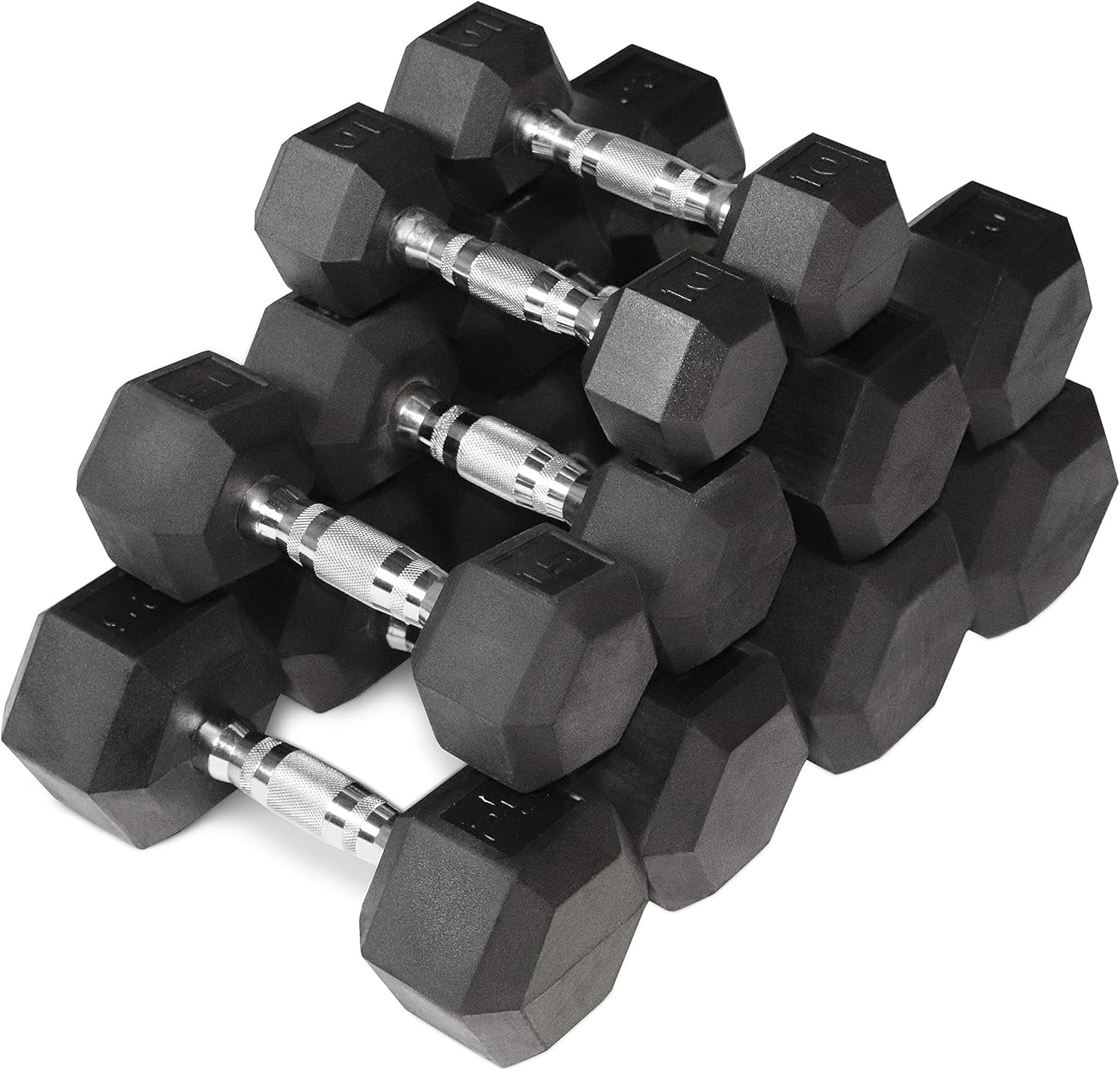 Rubber Coated Hex Dumbbell Set With Two Tier Storage Rack Non-Slip Hex Shape For Muscle Toning, Strength Building & Weight Loss - Multiple Choices Available - Womvr