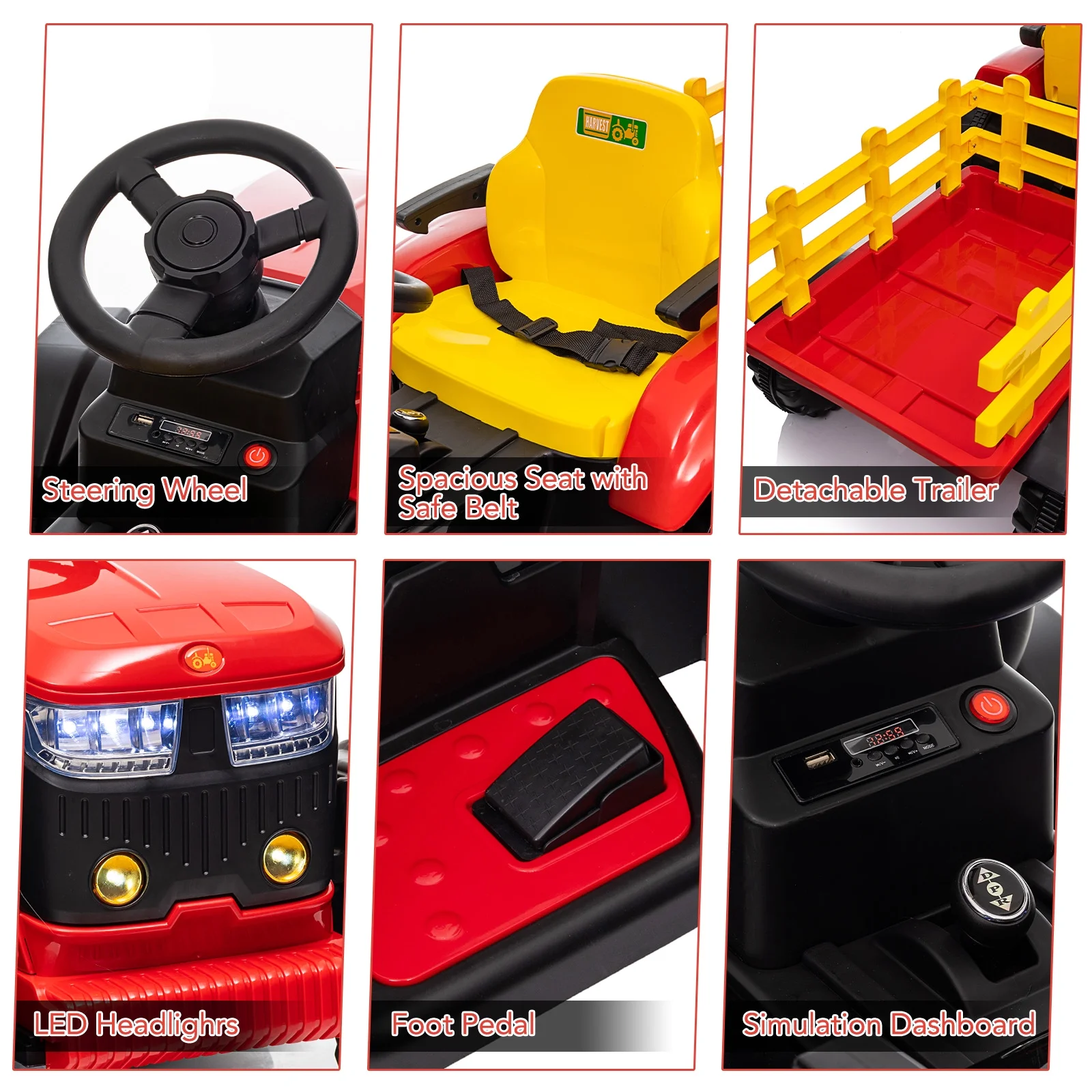 EastVita 3 in 1 Ride on Tractor, 24V Ride on Car Toy Electric Truck Vehicle ,Six-wheeled UTV Car, w/Trailer,Remote Control, LED Lights, Music, USB ,Pink - Womvr