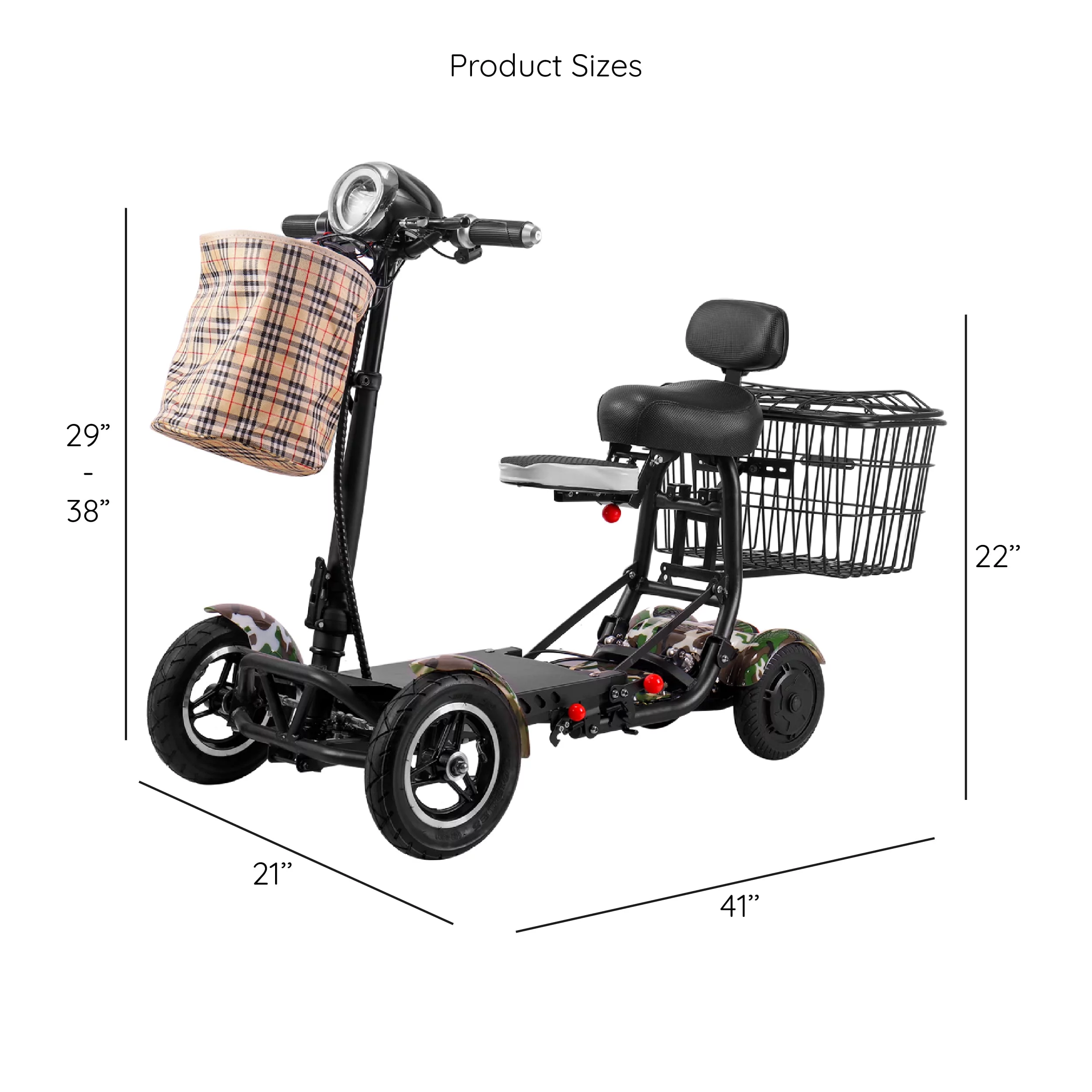 Smart Lightweight Electric Power Scooter, 4 Wheels Foldable Double Seats - Womvr