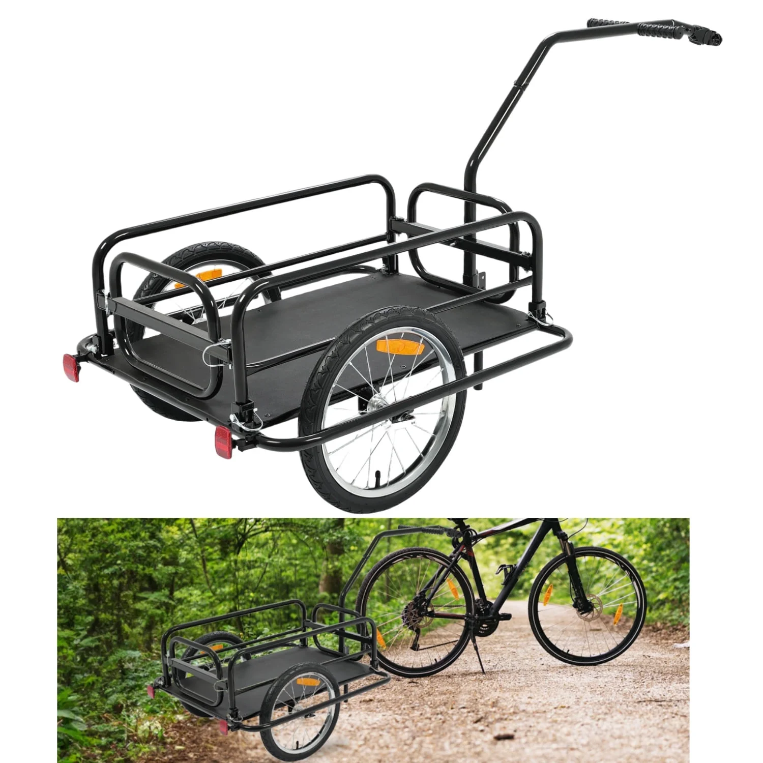 KOJEM Foldable Bike Cargo Trailer Bicycle Cargo Storage Cart 16'' Wheels Luggage Trailer with Hitch Bike Cart - Womvr