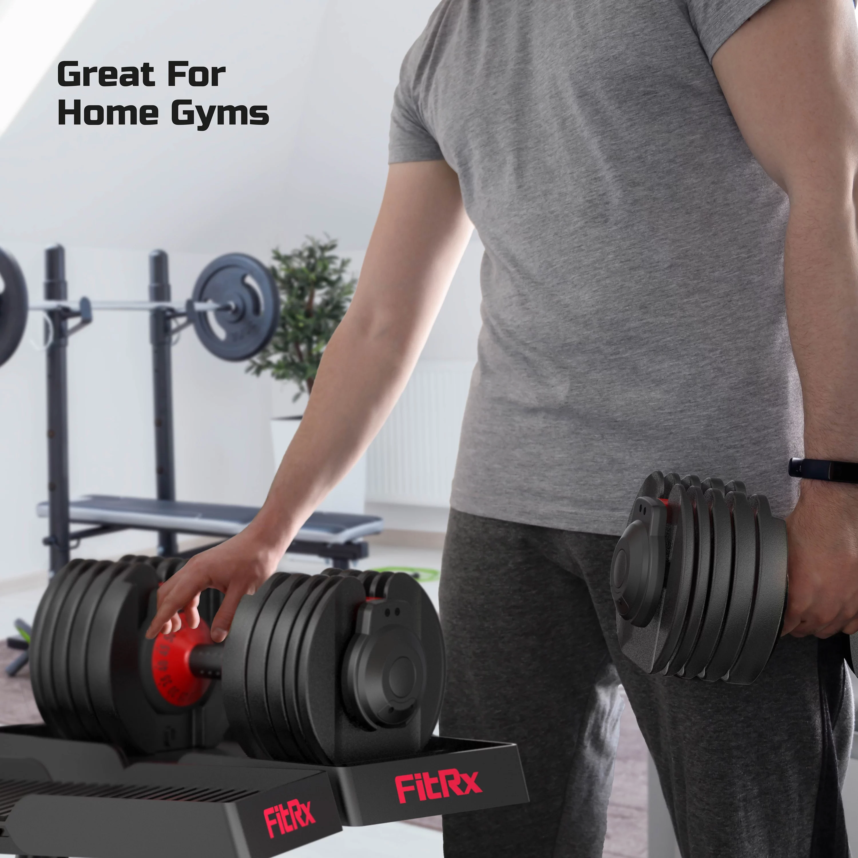 FitRx SmartBell, Quick-Select Adjustable Dumbbell, 5-52.5 lbs. Weight, Black, Single - Womvr