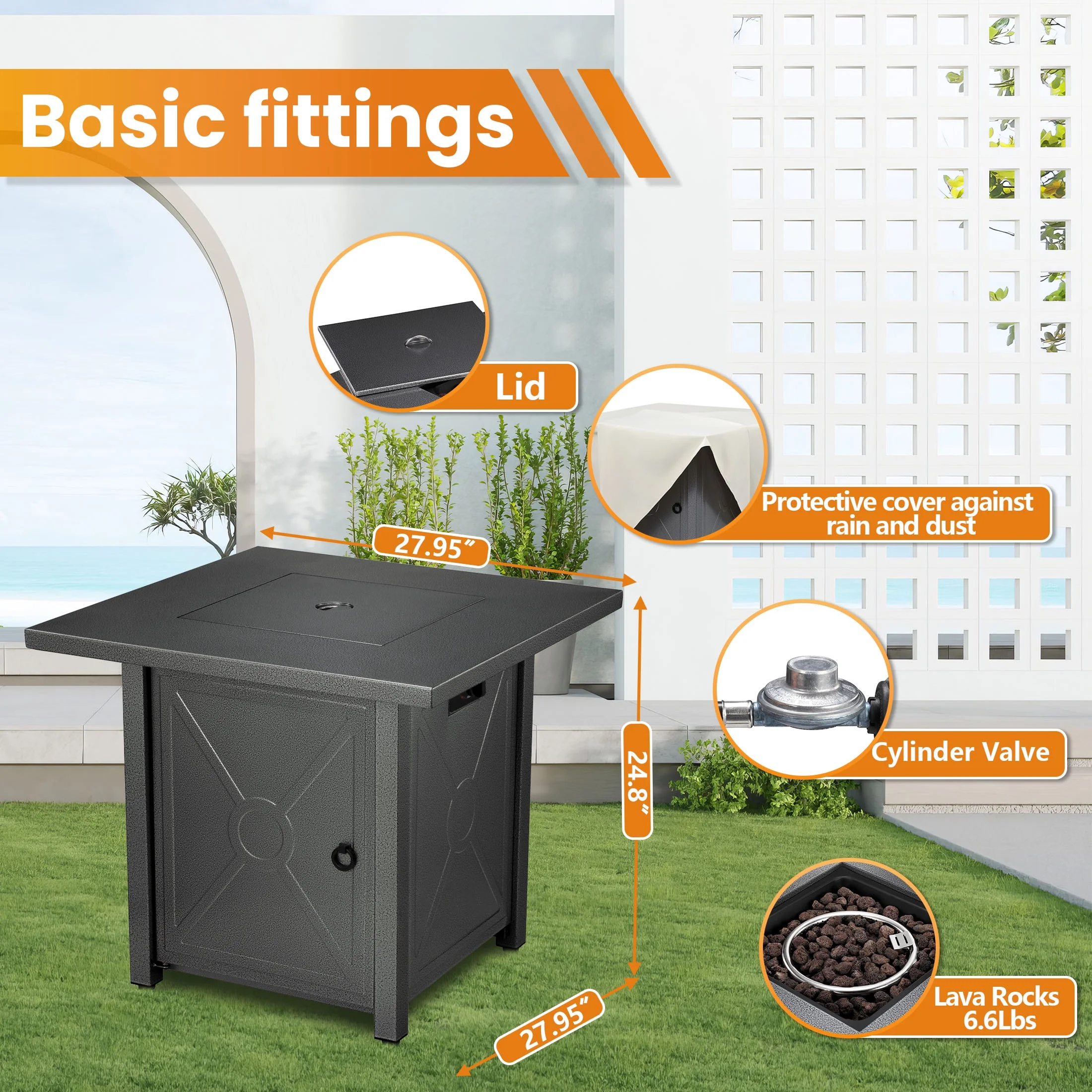 Auseo 28in Square Outdoor Fire Pit -Propane Metal Stove with Lava Rocks , 40000 BTU Heat Output, for Picnics/Bonfires/Patio Gardens - Womvr