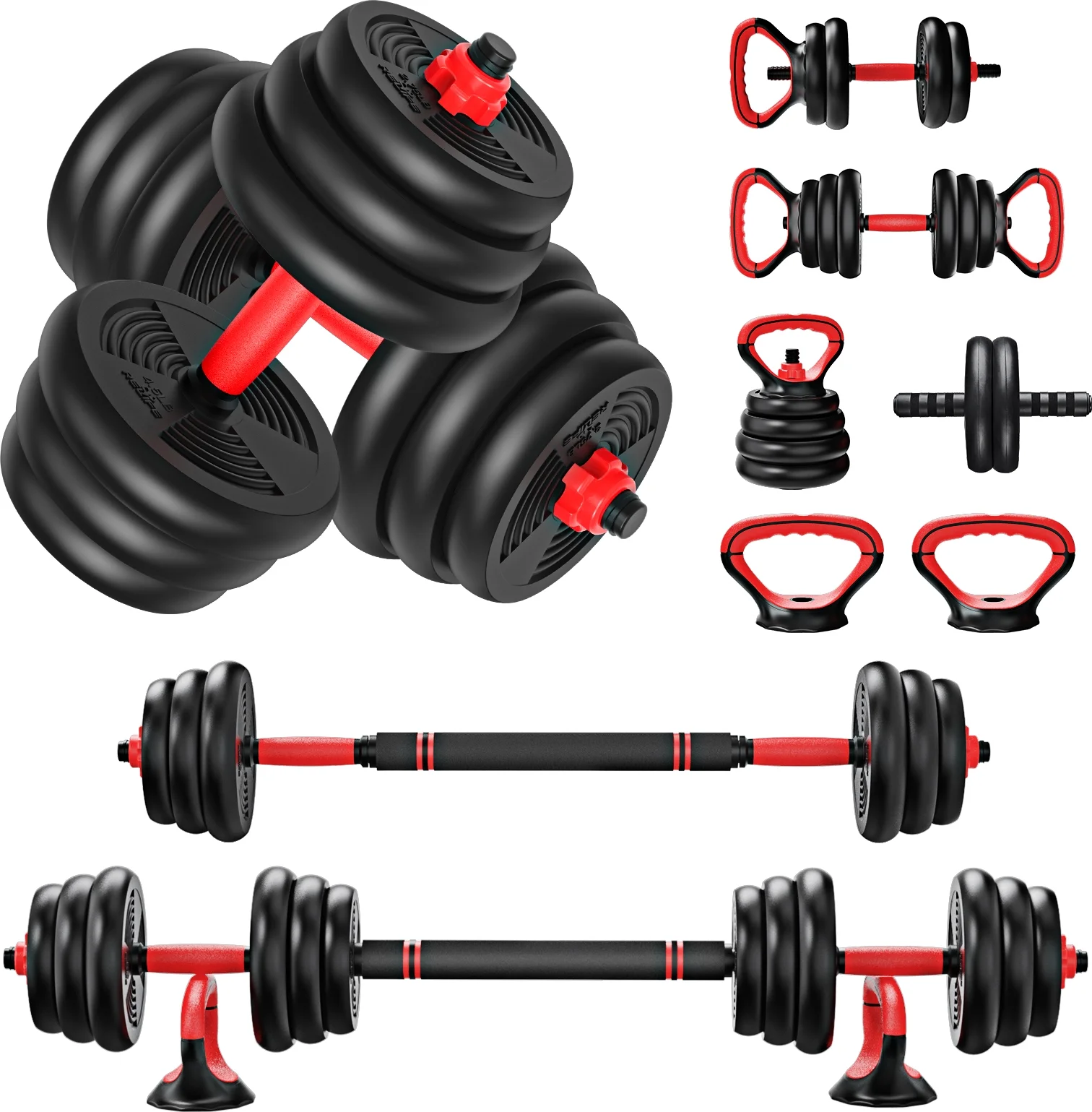 Pithage 6 in 1 Adjustable Dumbbells Set Free Weight Set Used as Dumbbells Barbell Exercise for Home Gym - Womvr