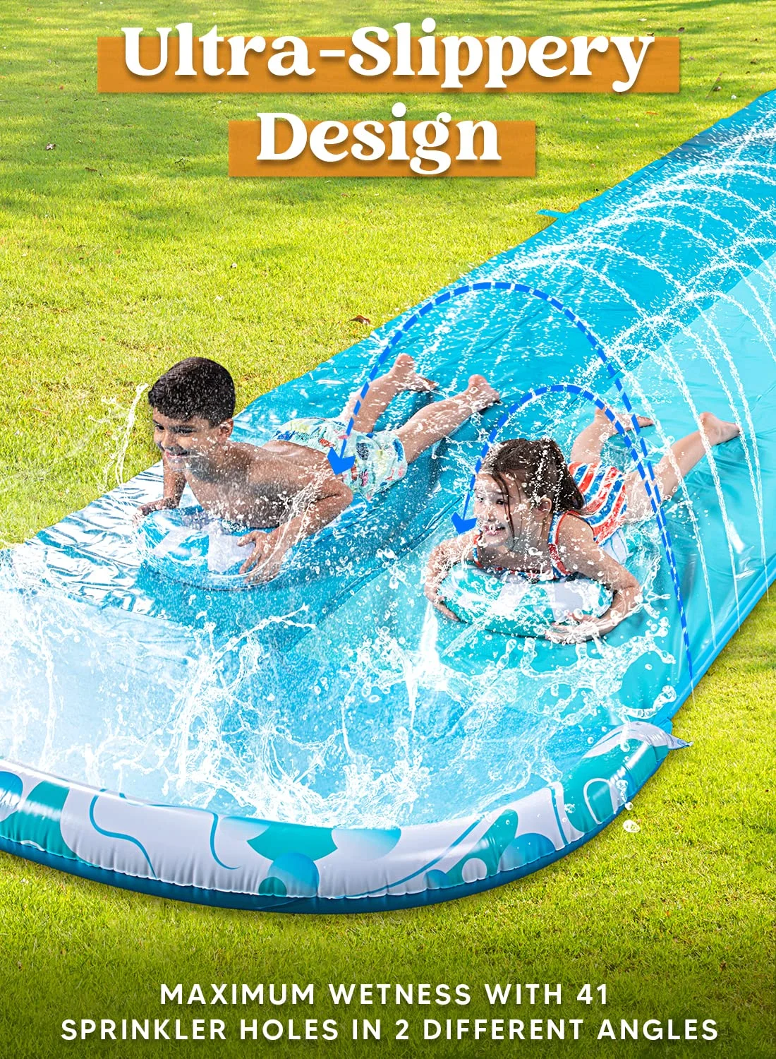 Syncfun Water Slides with 2 Boogie Boards, 22.5ft Backyard Outdoor Lawn Slip Waterslide with Sprinklers Summer Toy for Summer Party Yard Lawn Outdoor Water Play Activities - Womvr
