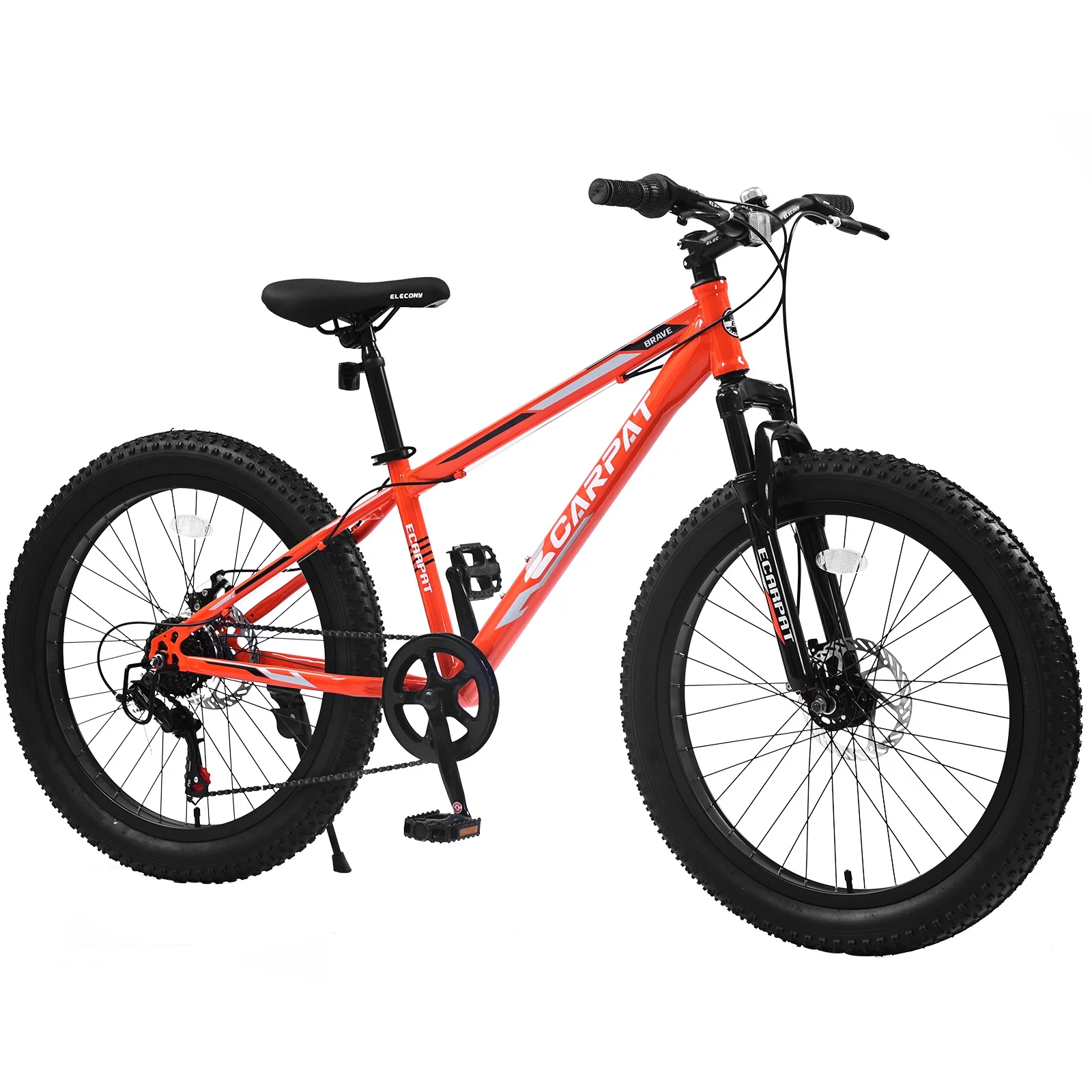 24 inch Fat Tire Bike, Shimano 7-Speed, Dual-Disc Brakes, Orange Trail Mountain Bike for Adult/Youth - Womvr