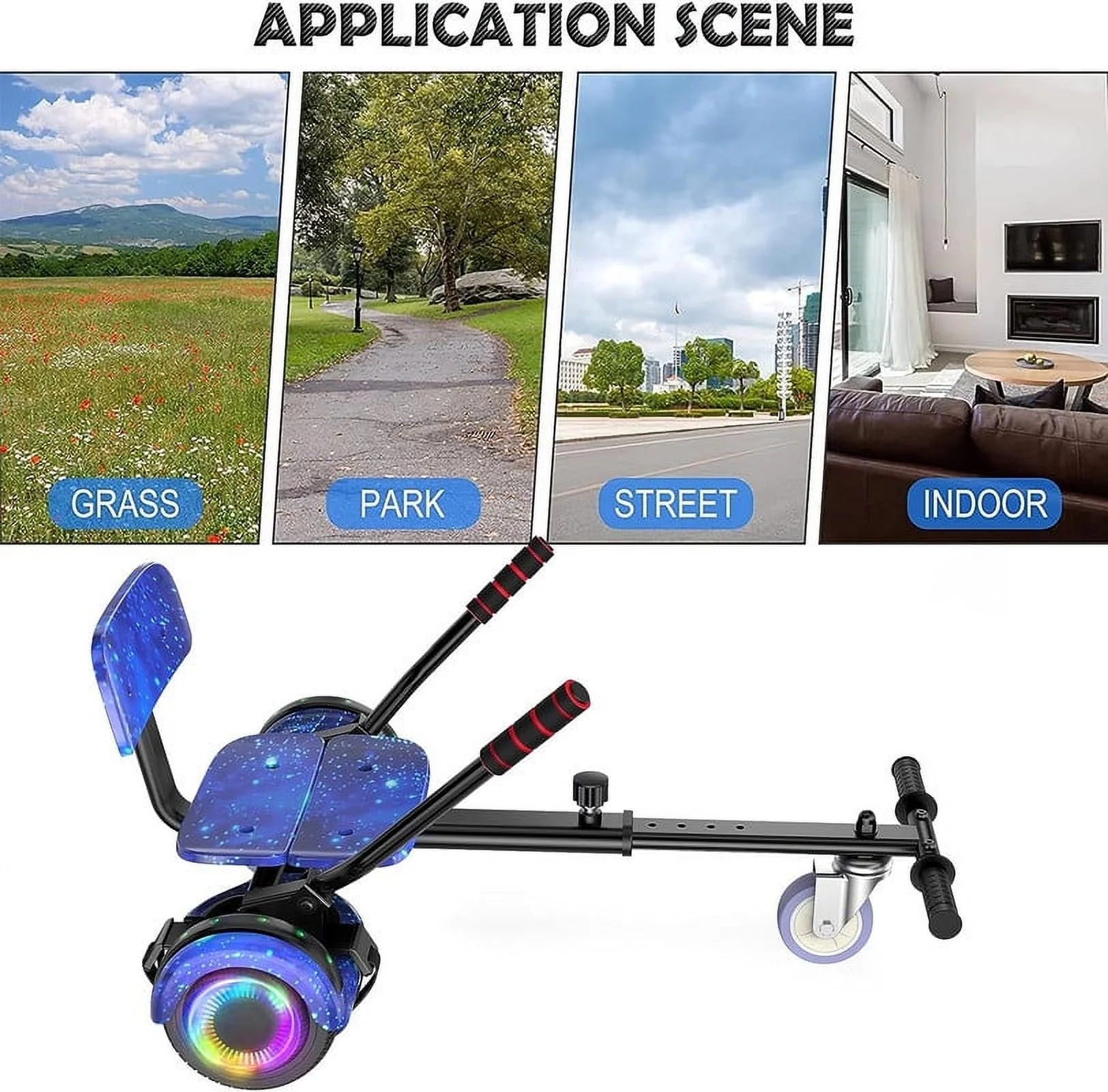 SISIGAD Hoverboard with Seat, 6.5 inch Hoverboard Go Kart Combo with Bluetooth Speaker & LED Lights for Kids Adults - Womvr