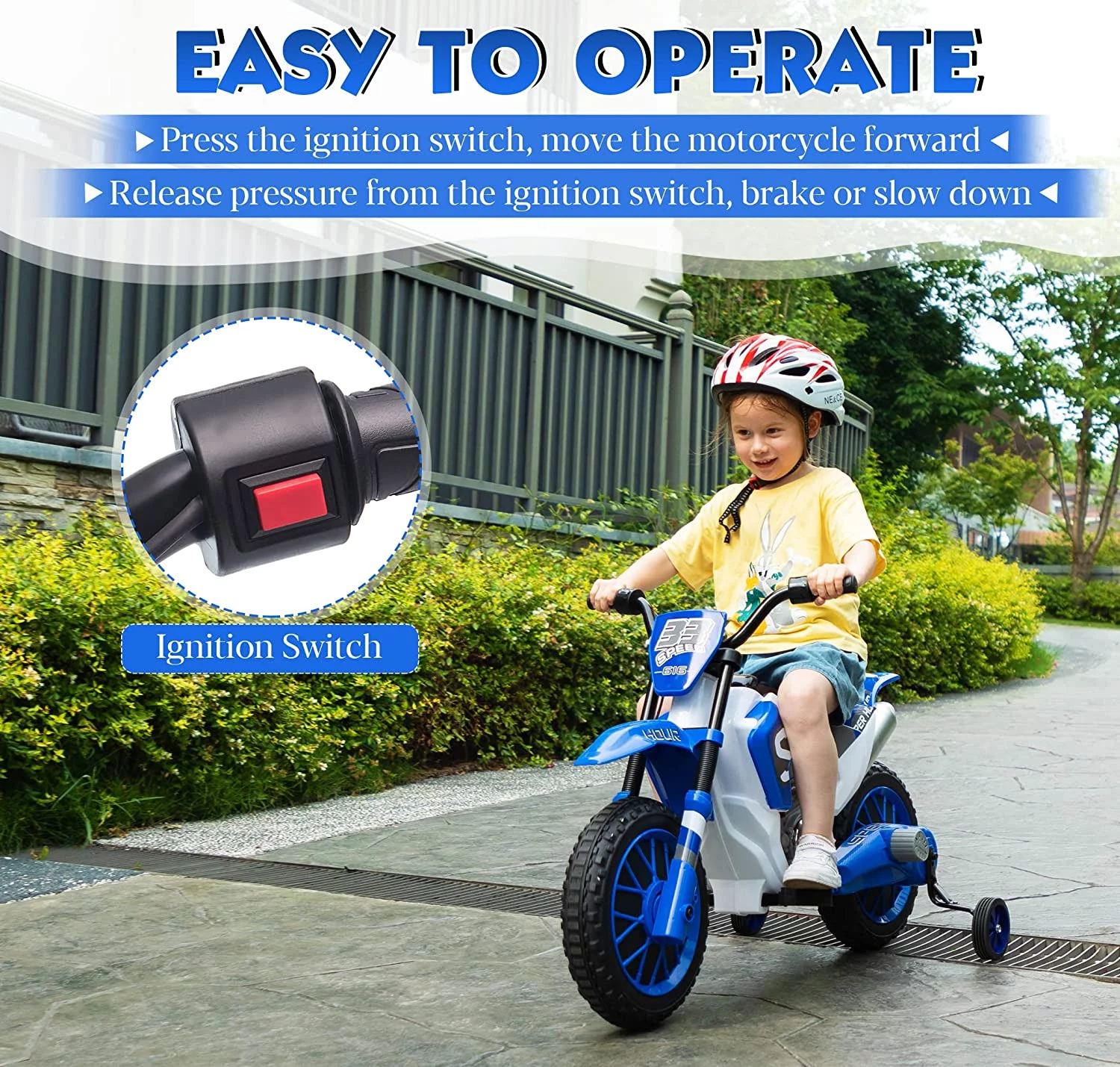 TOBBI 12V Kids Motorcycle off- Road Ride on Dirt Bike W/ Training Wheels, Age 3-8 Toddlers, Green - Womvr