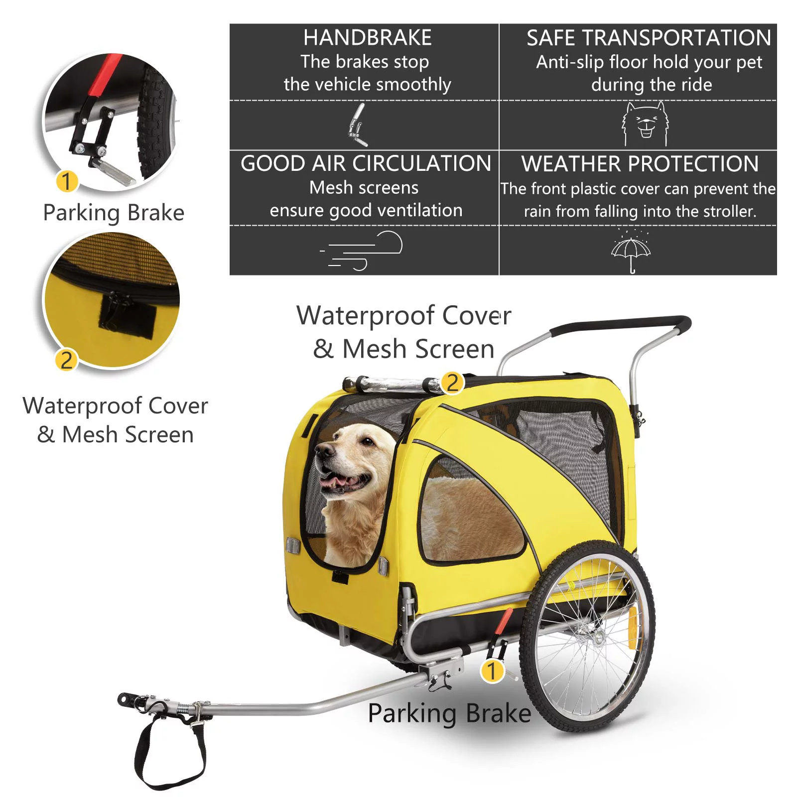 MOJAY 3-in-1 Dog Bicycle Trailer, Dog Stroller, and Dog Jogging Stroller, Red - Womvr