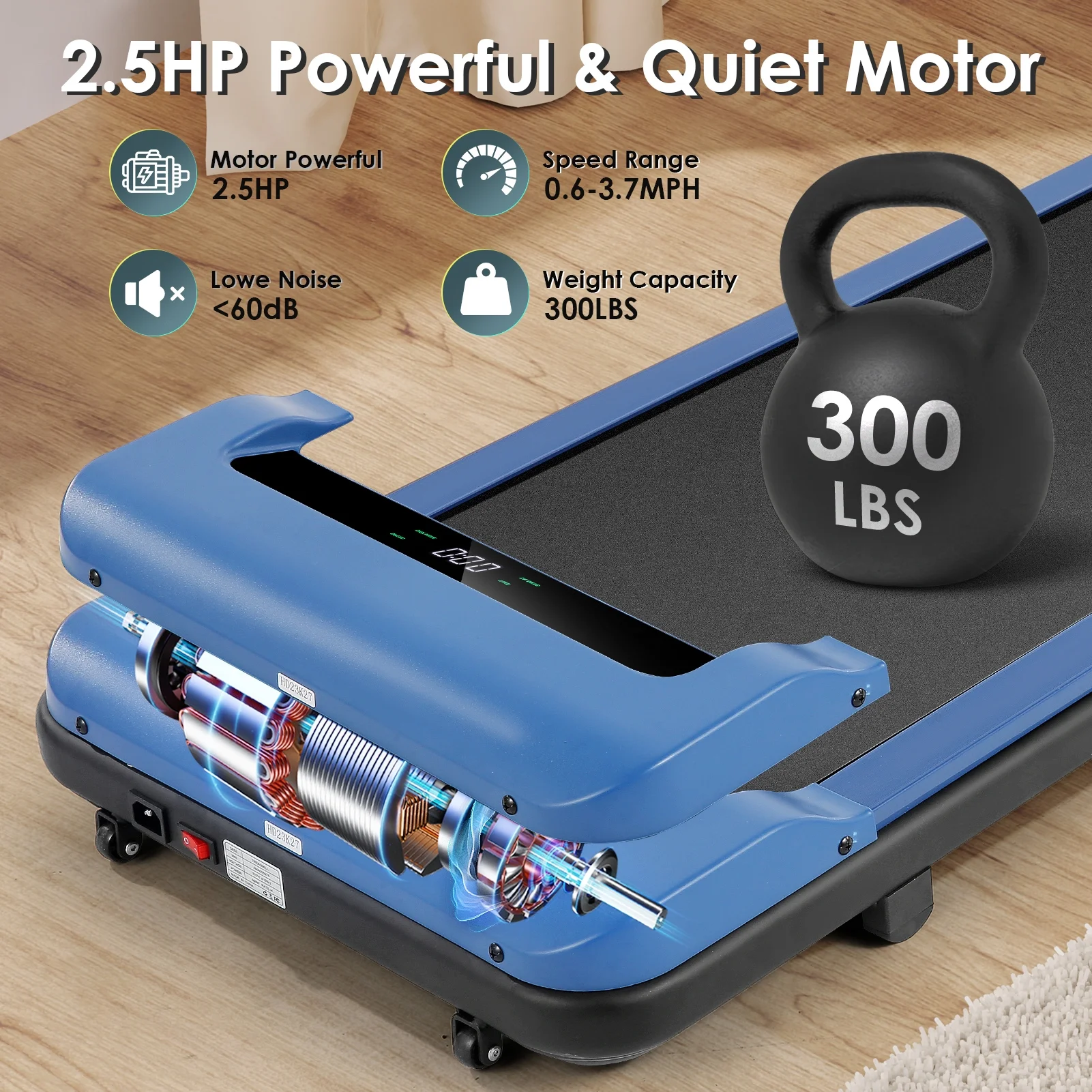 Tikmboex 2.5HP Under Desk Treadmill with LED Display Wireless Remote Control .Quiet & Compact Walking Pad for Home Office - Womvr