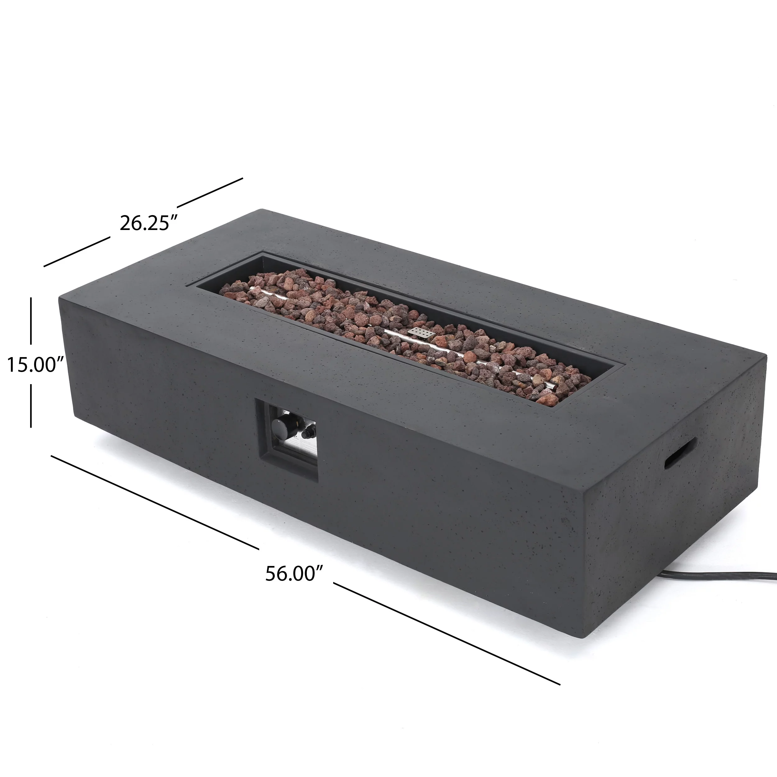 Mayfair Lightweight Concrete Outdoor 50,000 BTU Rectangular Fire Pit (No Tank Holder), Dark Gray - Womvr
