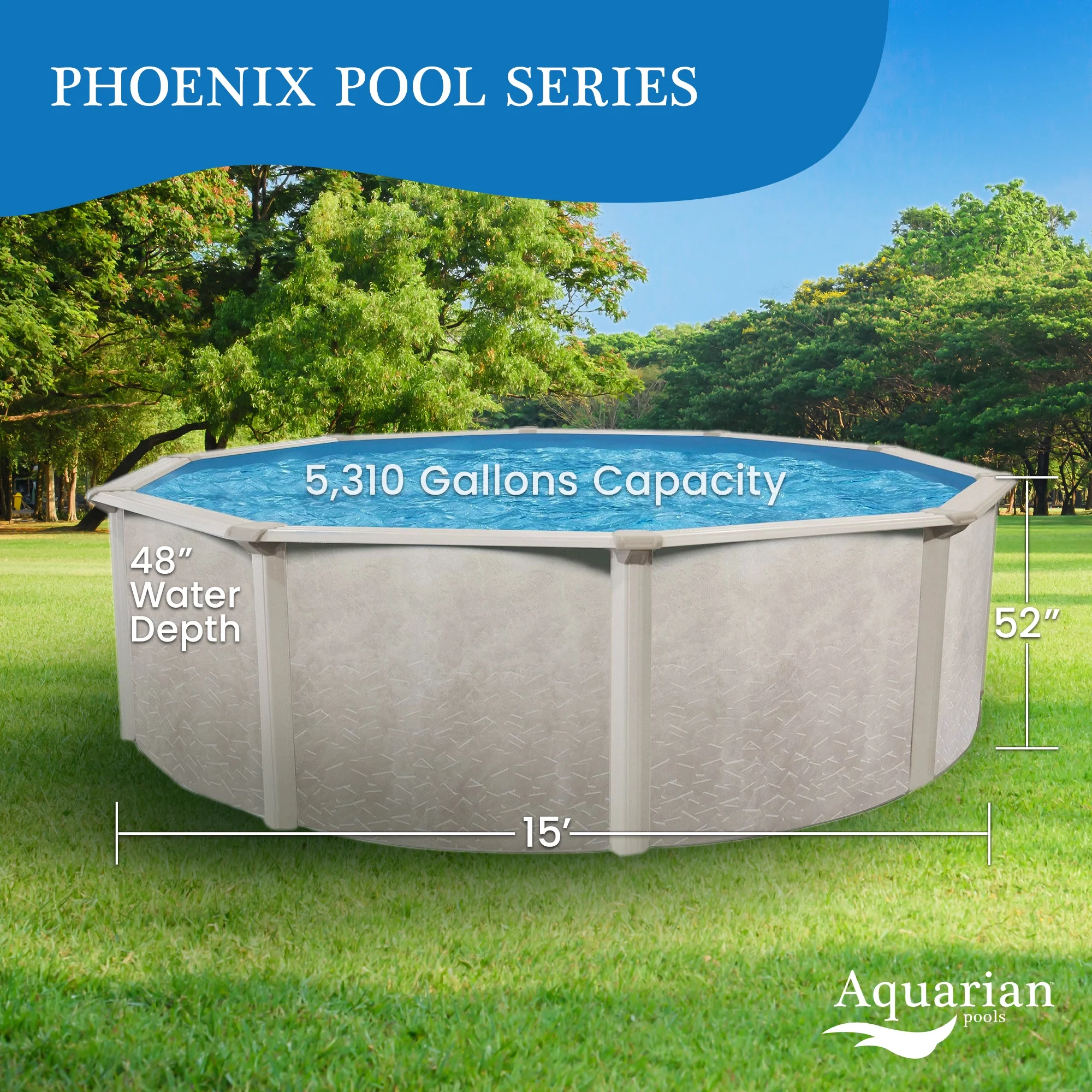 Aquarian Phoenix 15 Foot x 52 Inch Steel Frame Above Ground Swimming Pool - Womvr