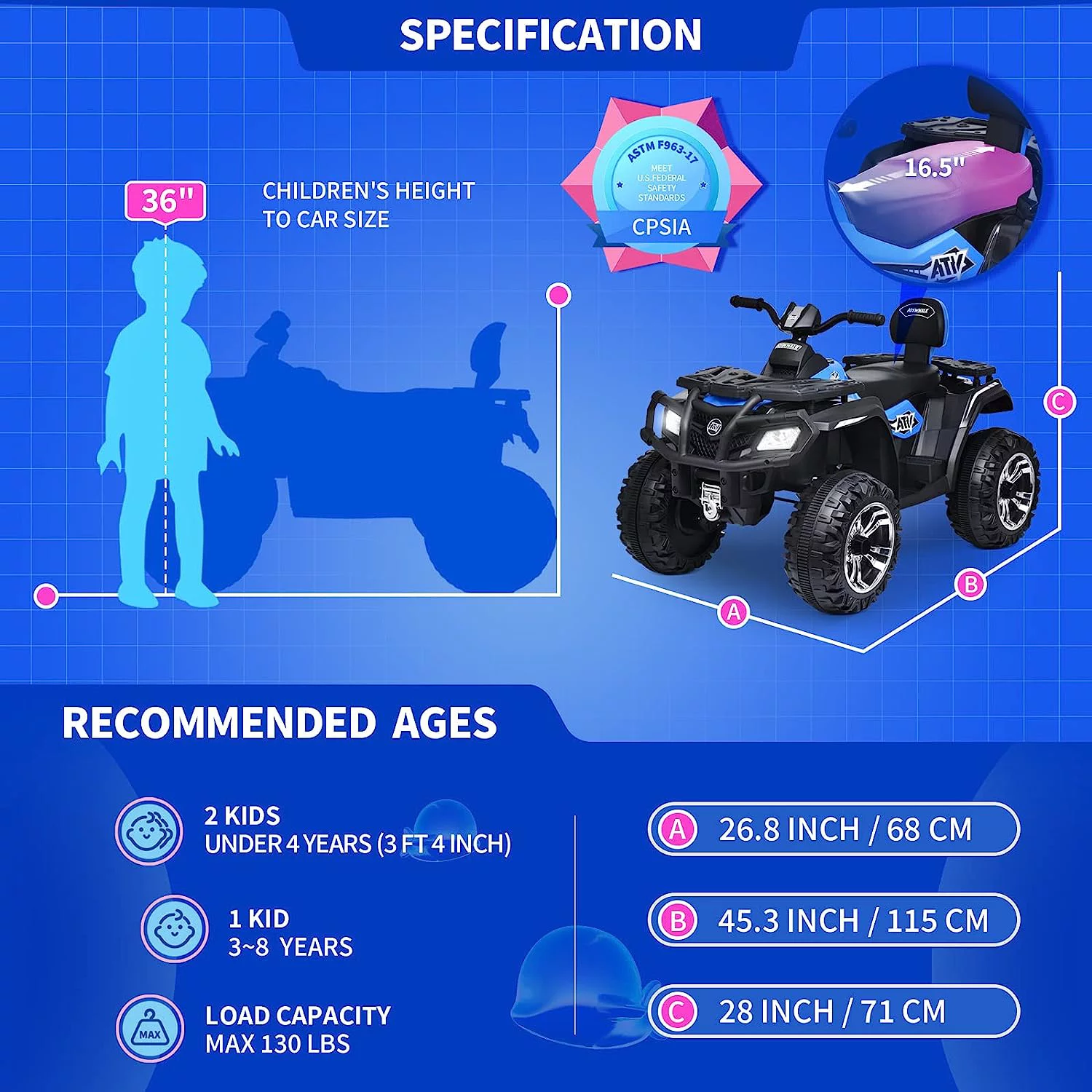 Joywhale 24V Kids Ride on ATV 4WD 2 Seater Quad Easy-Drag 4-Wheeler, with Big Battery, 4x75W Powerful Engine, Metal Suspension, BW-A20s - Womvr