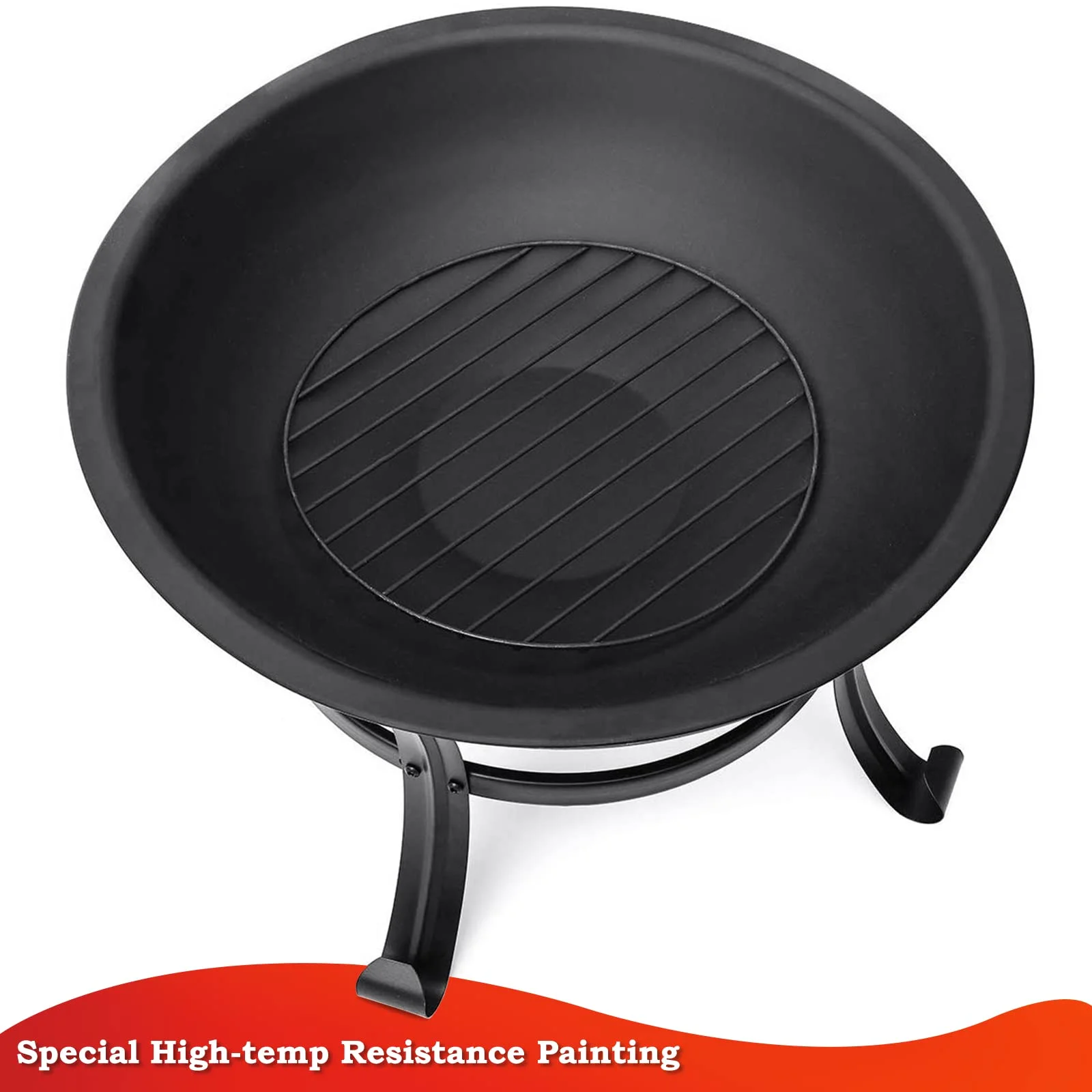 KingSo 22 inch Wood Burning Fire Pit for Camping Picnic Bonfire Patio Outside Backyard Garden Small Bonfire Pit Steel Firepit Bowl with Spark Screen, Log Grate, Poker - Womvr