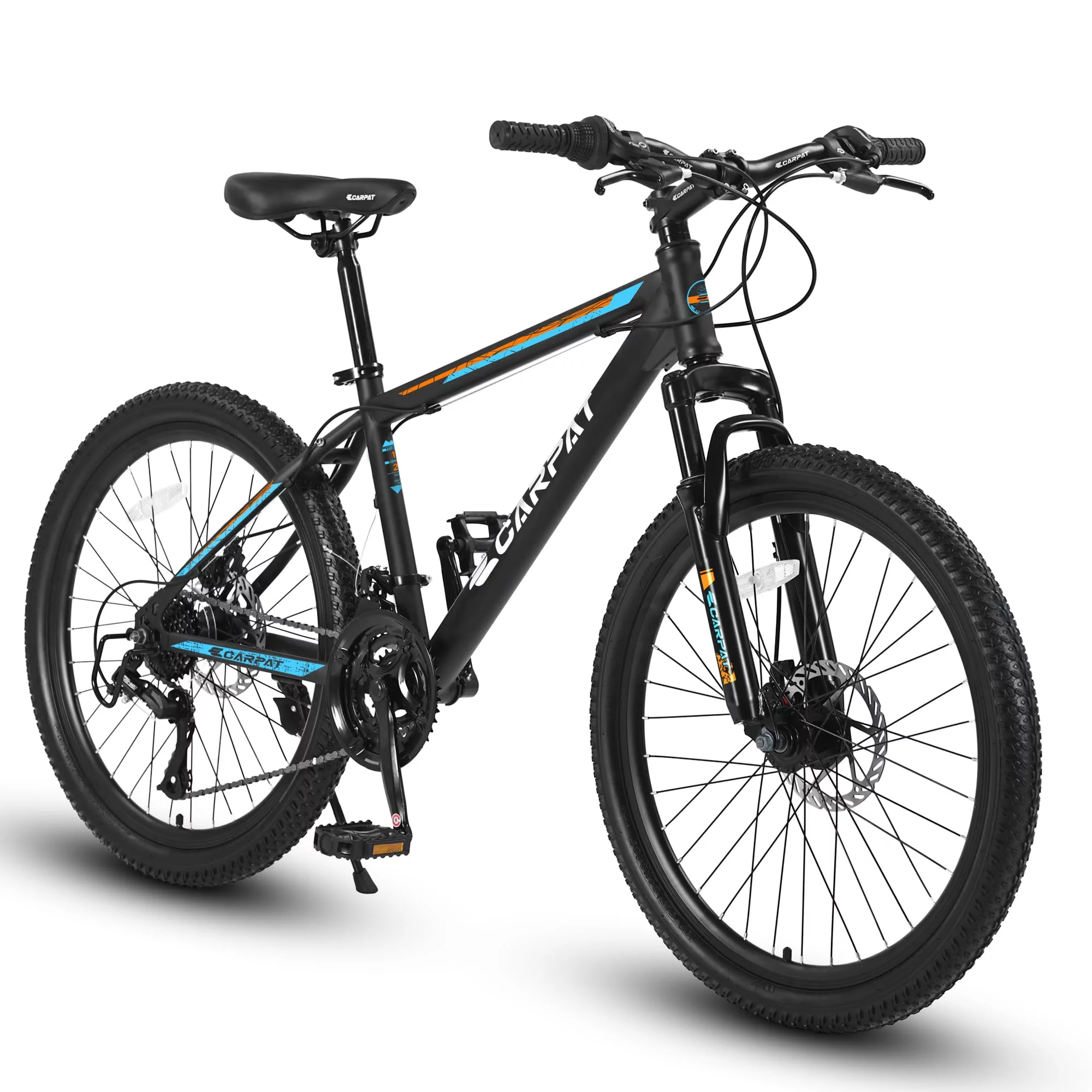 24 inch Mountain Bike, Shimano 21 Speed Drive, Dual Disc Brake, Front Suspension MTB For Boy Girl - Womvr