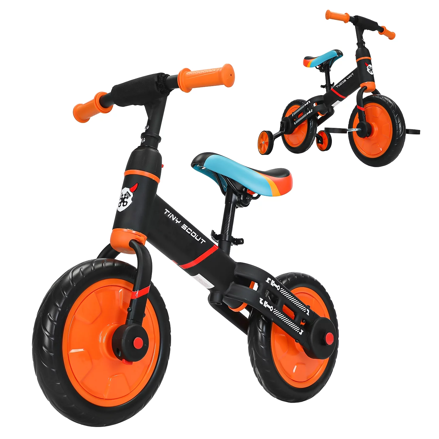 Ubravoo 4-in-1 Tiny Scout Balance Bike for Kids from 3 4 5 Years, Rear Double Rod,Blue - Womvr