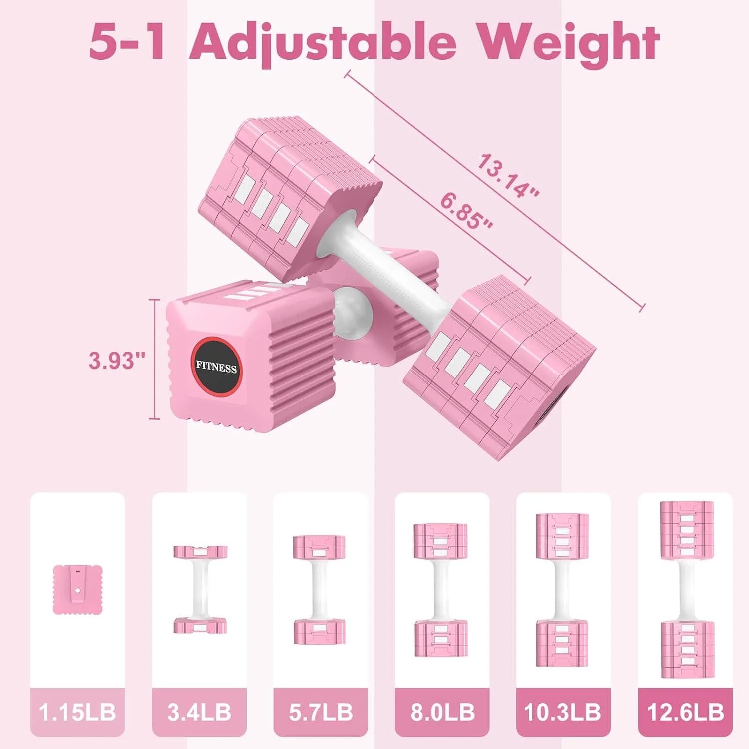 Adjustable Dumbbell Set, Hand Weights Set for Women/Men, 3.4lb, 5.7lb, 8.0lb, 10.3lb, 12.6lb Adjustable Weights Dumbbells Set for Home Gym Strength Training - Womvr