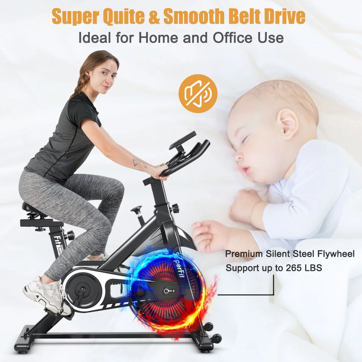 SuperFit Indoor Cycling Stationary Bike Silent Belt Drive Adjustable Resistance - Womvr