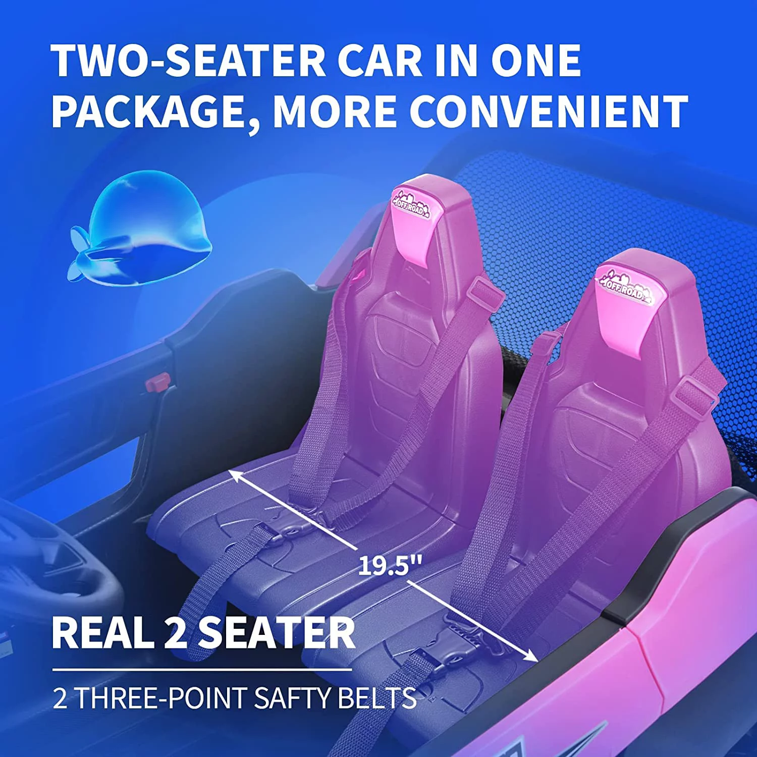 Joywhale 24V 2 Seater Kids Ride on UTV Car Powerful Electric Vehicle, with Big Battery, 4x75W Strong Motor, Remote Control, Suspension, Deep Sea Blue - Womvr