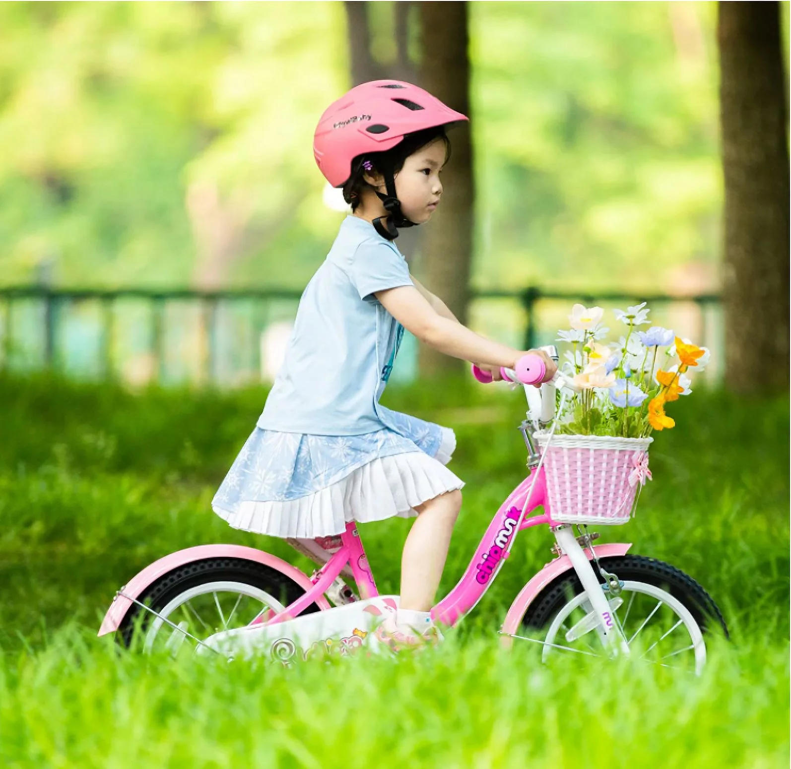 RoyalBaby Spring Kids Bike Girls 14 Inch Bicycle with Basket for Ages 3-9 Years Training Wheel Options Green - Womvr