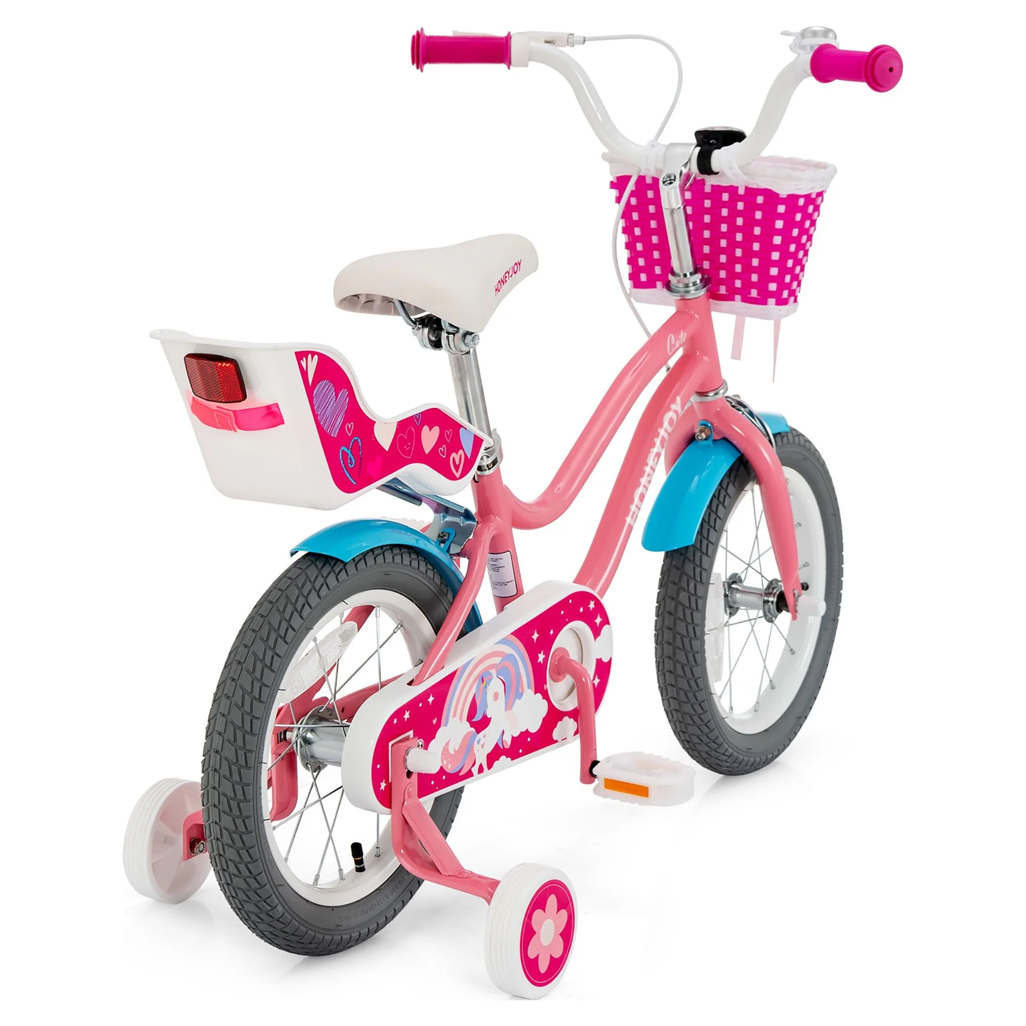 Honeyjoy 14 Inches Kids Bicycle w/Training Wheels & Basket for Boys & Girls Age 3-5 Years - Womvr