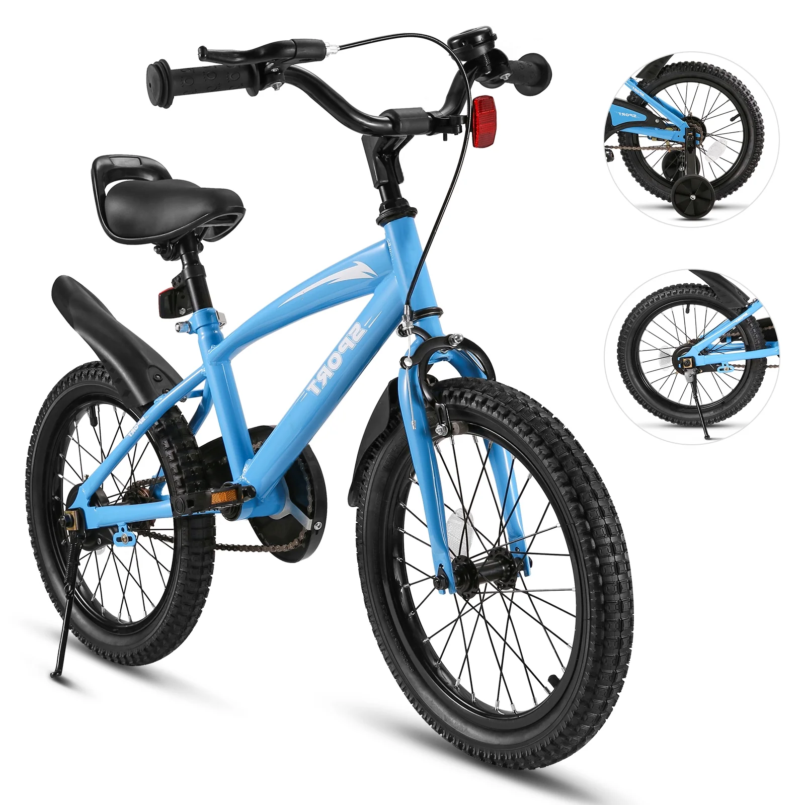 16 Inch Kids Bike Girls and Boys Blue Kid Bicycle for Age 4-8 Years Old with Kickstand & Training Wheels - Womvr