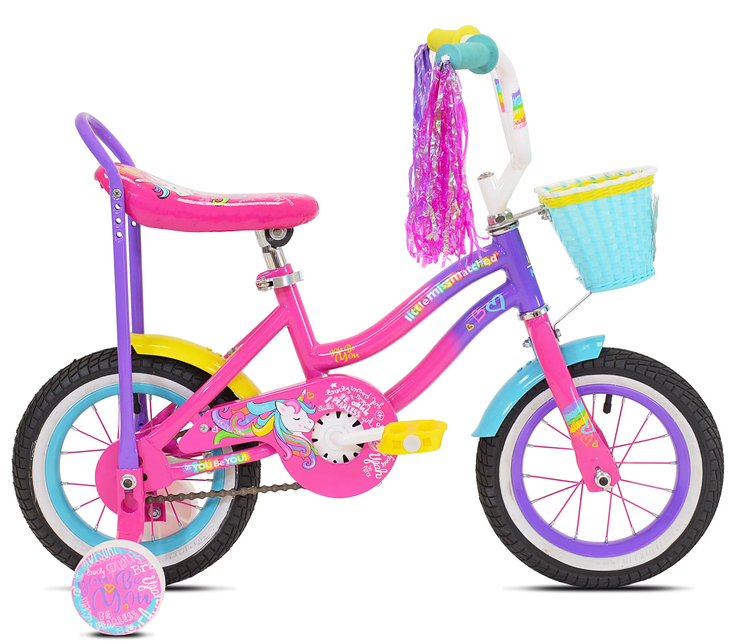 LittleMissMatched 12 in.  Girl's Let You Be You Unicorn, Child's Bicycle, Pink and Purple - Womvr